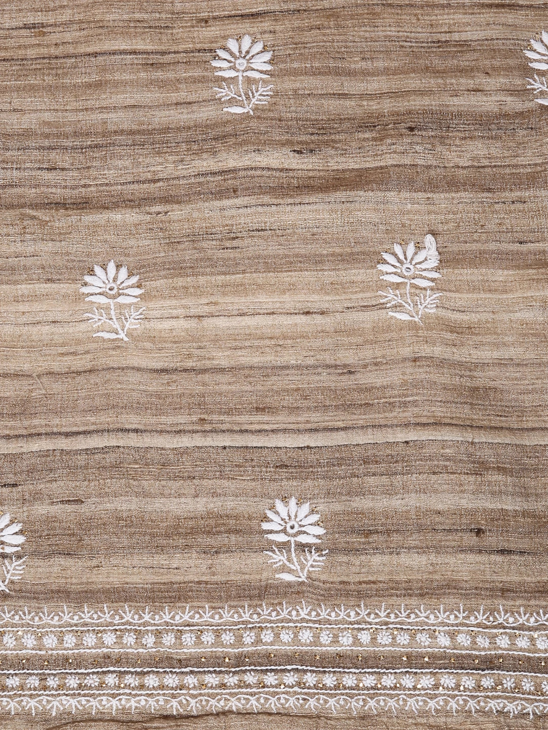 Ada Hand Embroidered Natural Fawn Ghicha Silk Lucknowi Chikankari Unstitched Kurta Piece With Mukaish Work 01A414472