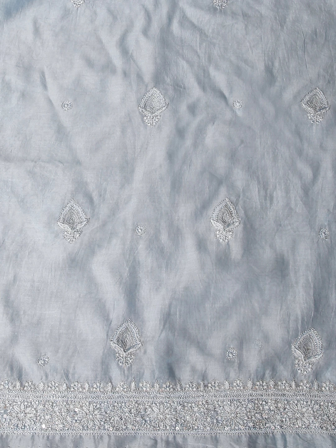 Ada Hand Embroidered Blue Chanderi Lucknowi Chikankari Unstitched Men's Kurta Piece With Zari Work 01A474841