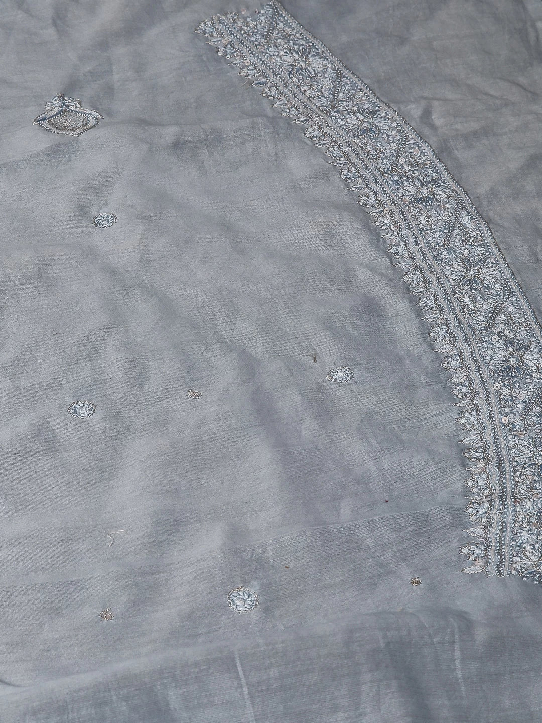 Ada Hand Embroidered Blue Chanderi Lucknowi Chikankari Unstitched Men's Kurta Piece With Zari Work 01A474841
