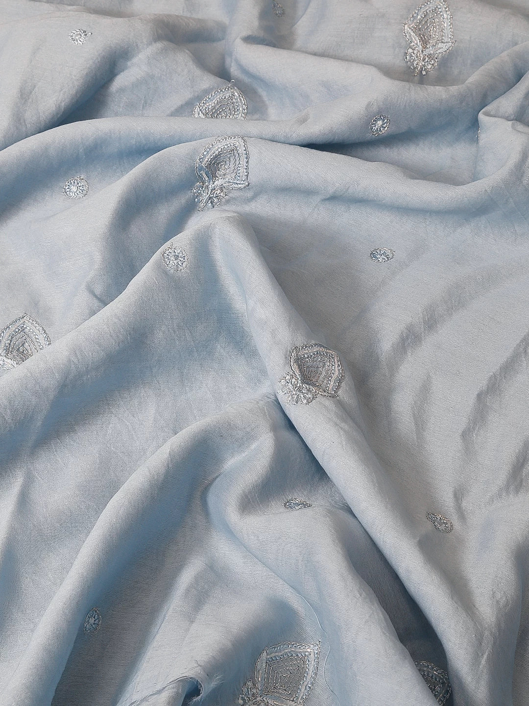 Ada Hand Embroidered Blue Chanderi Lucknowi Chikankari Unstitched Men's Kurta Piece With Zari Work 01A474841