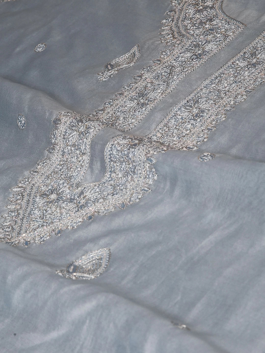 Ada Hand Embroidered Blue Chanderi Lucknowi Chikankari Unstitched Men's Kurta Piece With Zari Work 01A474841