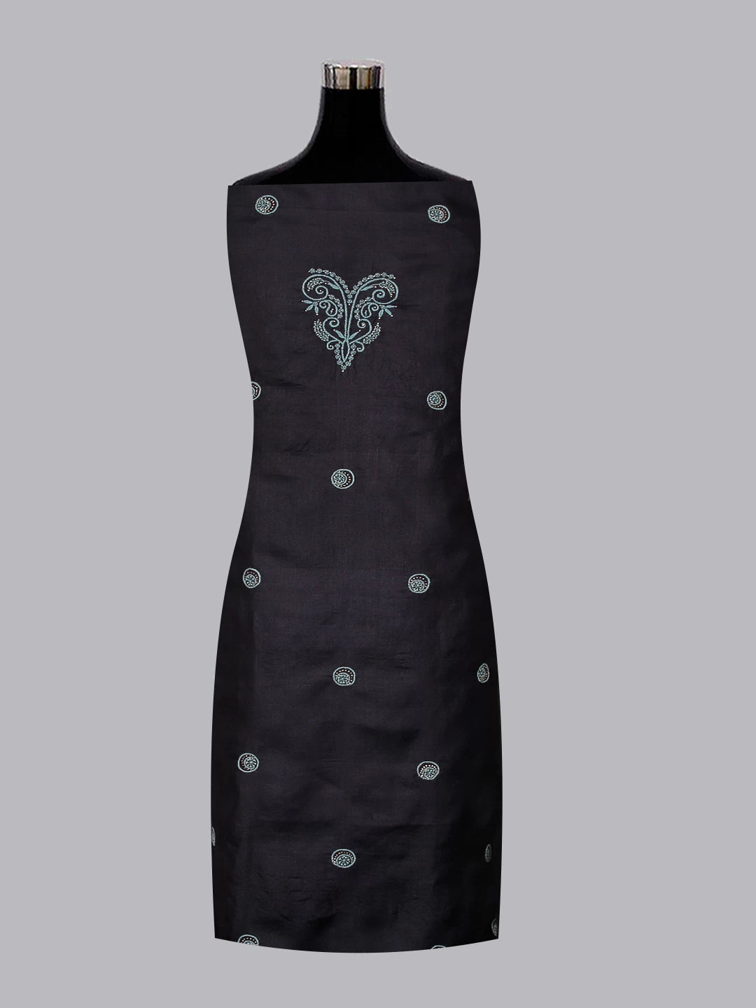 Ada Hand Embroidered Midnight Blue Silk Lucknowi Chikankari Unstitched Suit Piece With Mukaish Work 01A338943