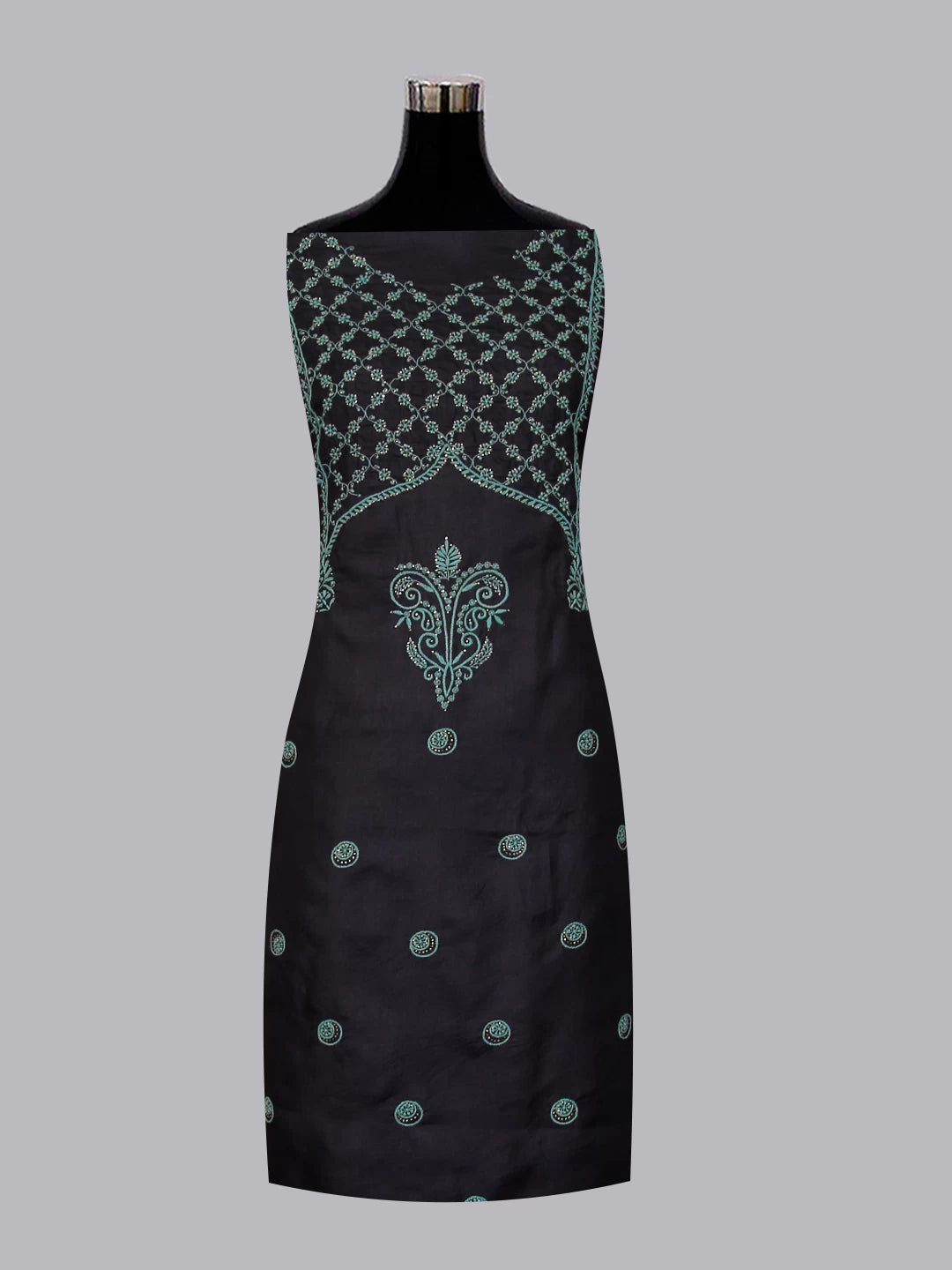 Ada Hand Embroidered Midnight Blue Silk Lucknowi Chikankari Unstitched Suit Piece With Mukaish Work 01A338943