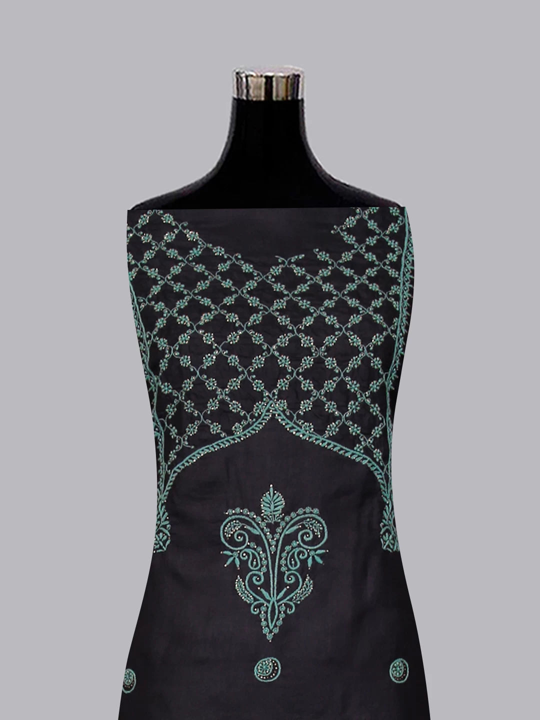 Ada Hand Embroidered Midnight Blue Silk Lucknowi Chikankari Unstitched Suit Piece With Mukaish Work 01A338943