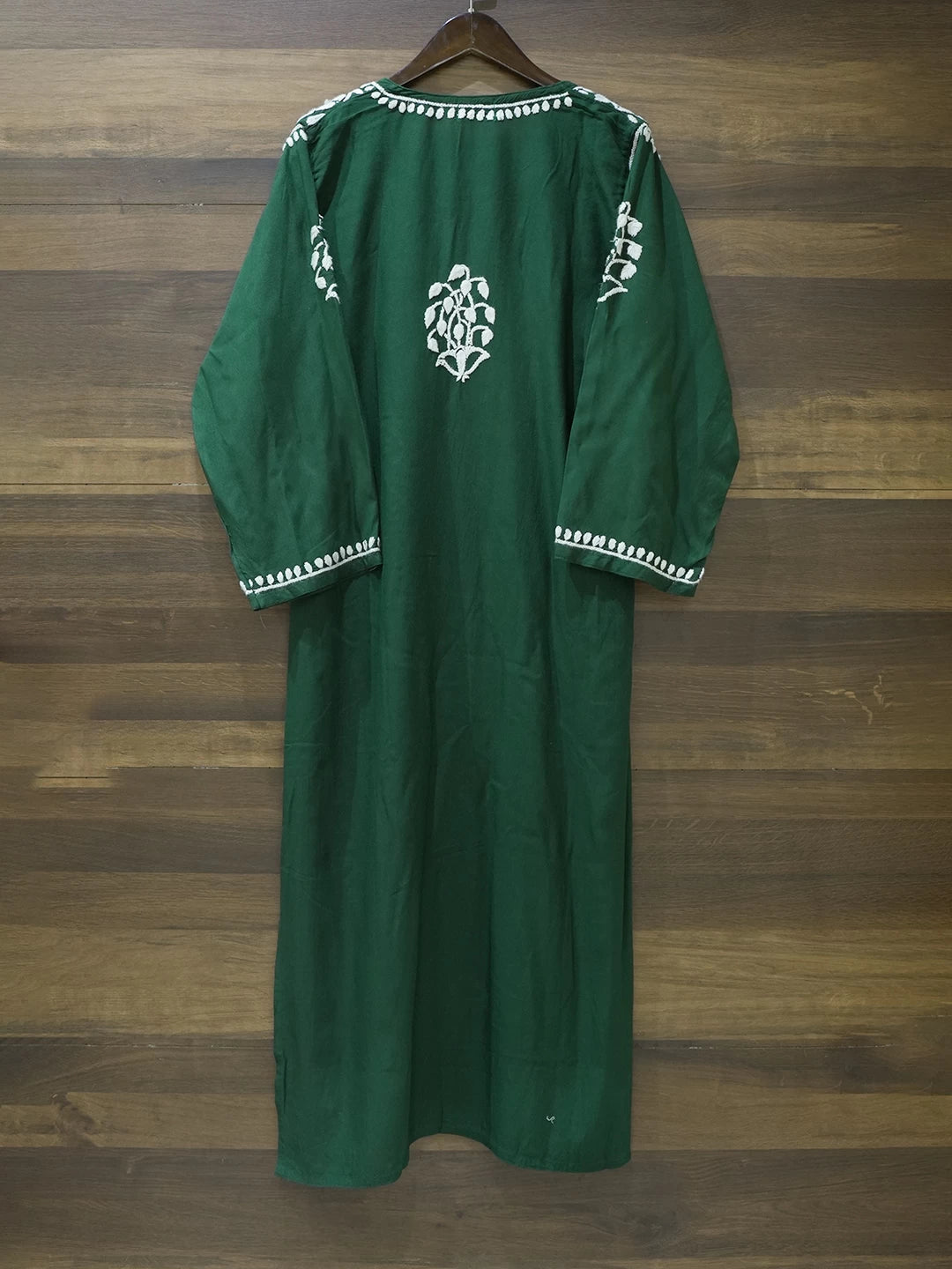 Ada Hand Embroidered Bottle Green Rayon Lucknowi Chikankari Straight Kurta A411547