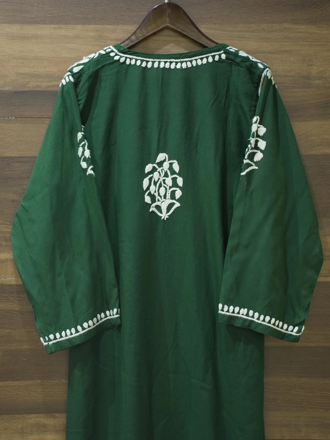 Ada Hand Embroidered Bottle Green Rayon Lucknowi Chikankari Straight Kurta A411547