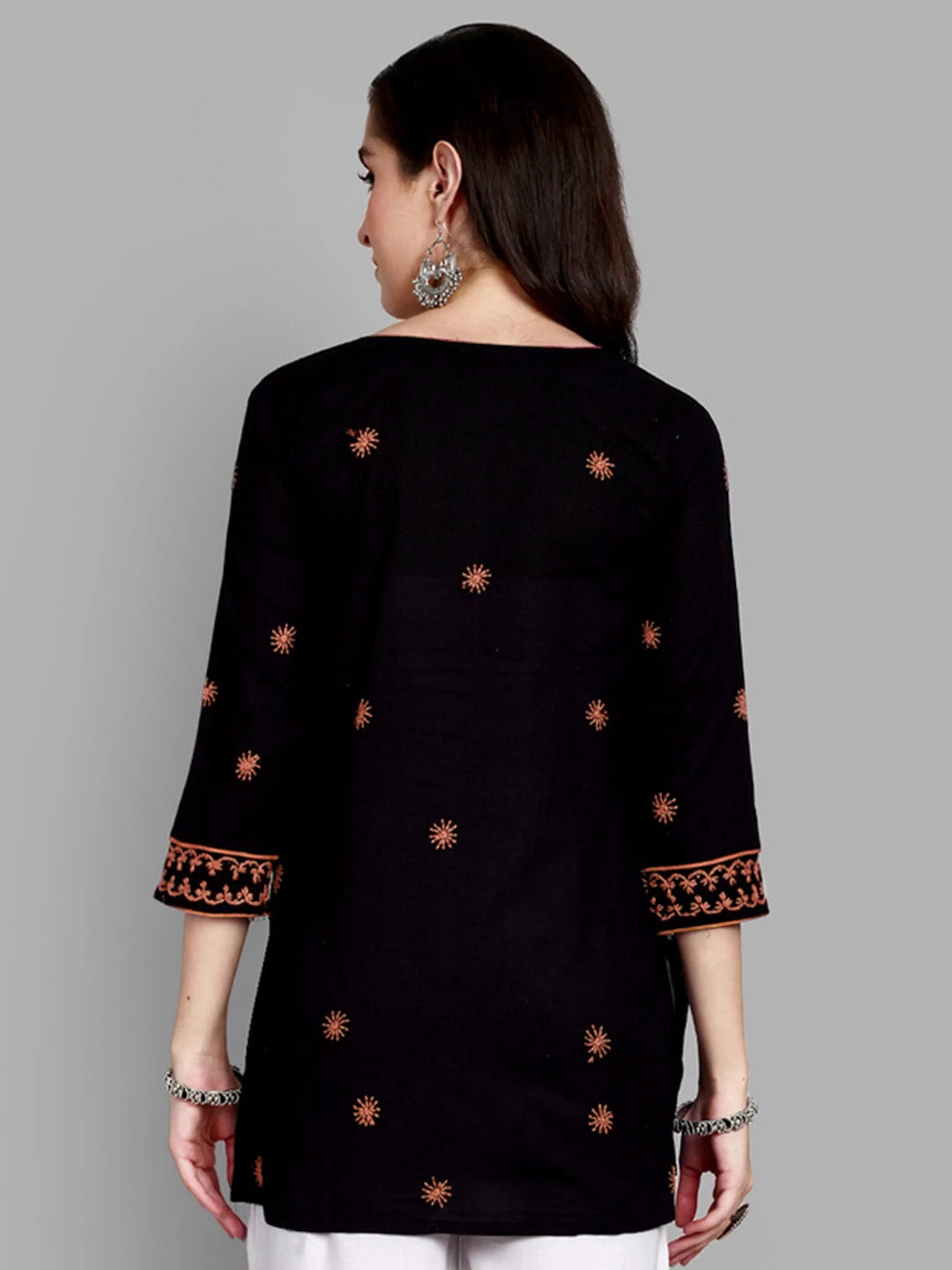 Ada Hand Embroidered Black Cotton Lucknowi Chikankari Straight Kurti A911384