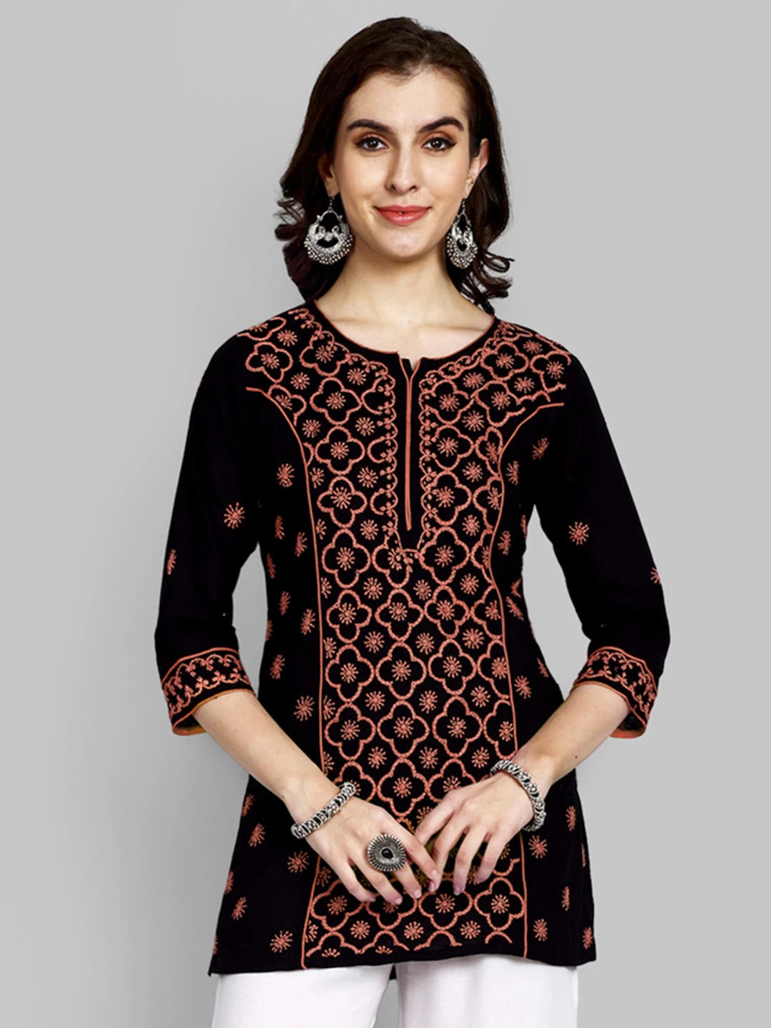 Ada Hand Embroidered Black Cotton Lucknowi Chikankari Straight Kurti A911384