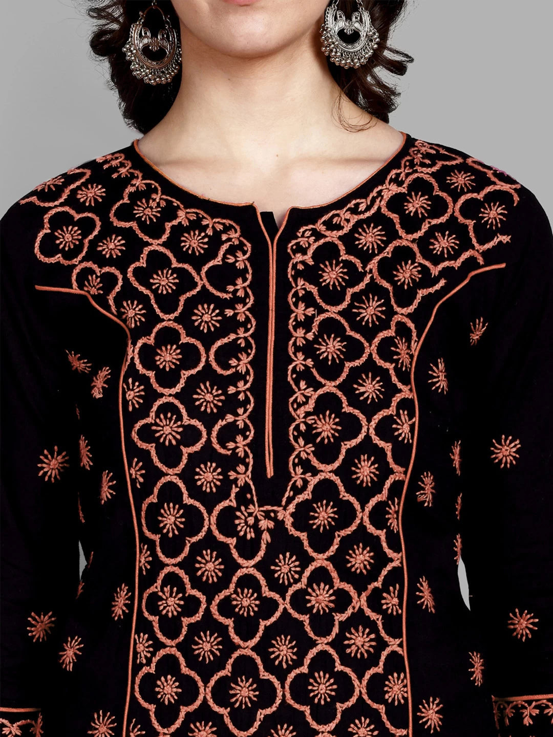 Ada Hand Embroidered Black Cotton Lucknowi Chikankari Straight Kurti A911384