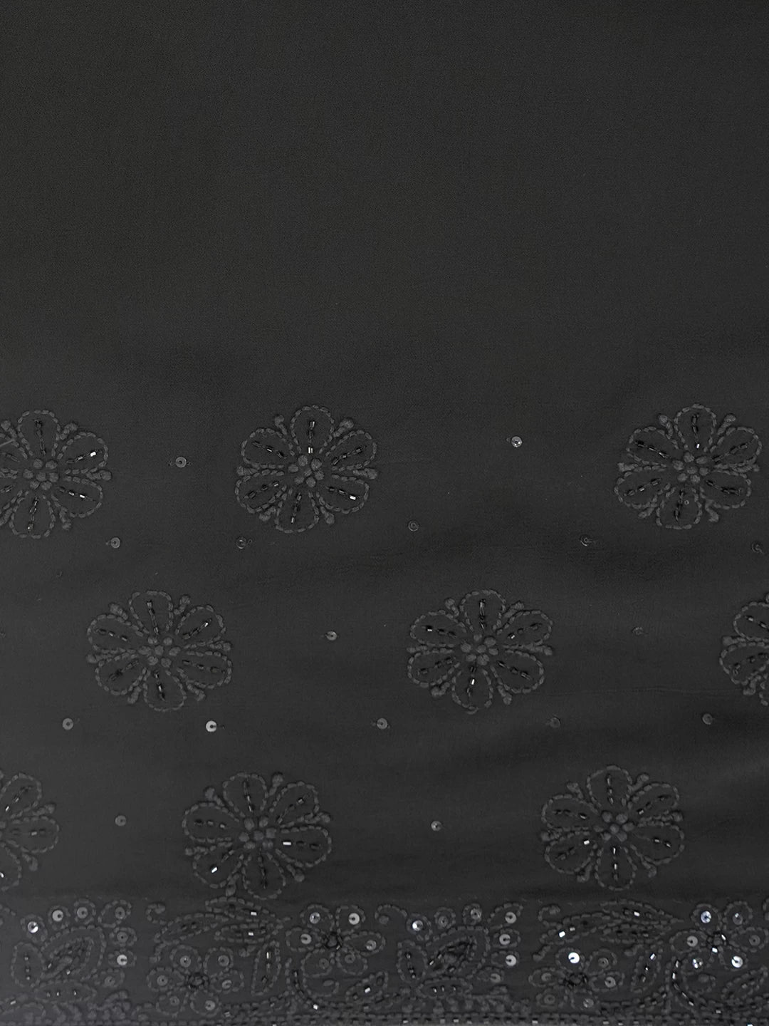 Ada Hand Embroidered Black Viscose Georgette Lucknowi Chikankari Saree With Blouse And Cutdana Work 01A454399