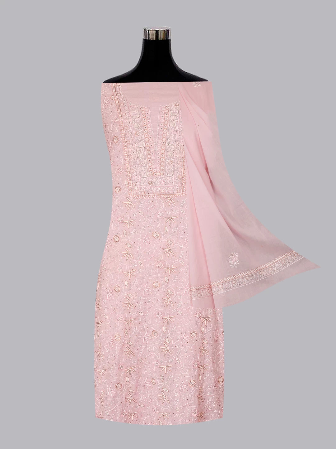 Ada Hand Embroidered Baby Pink Mul Cotton Lucknowi Chikankari Unstitched Suit Piece With Cutdana Work 01A359721