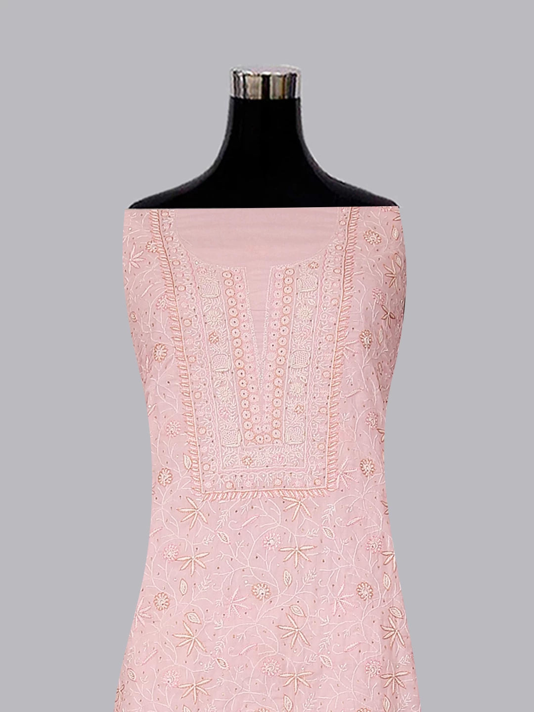 Ada Hand Embroidered Baby Pink Mul Cotton Lucknowi Chikankari Unstitched Suit Piece With Cutdana Work 01A359721