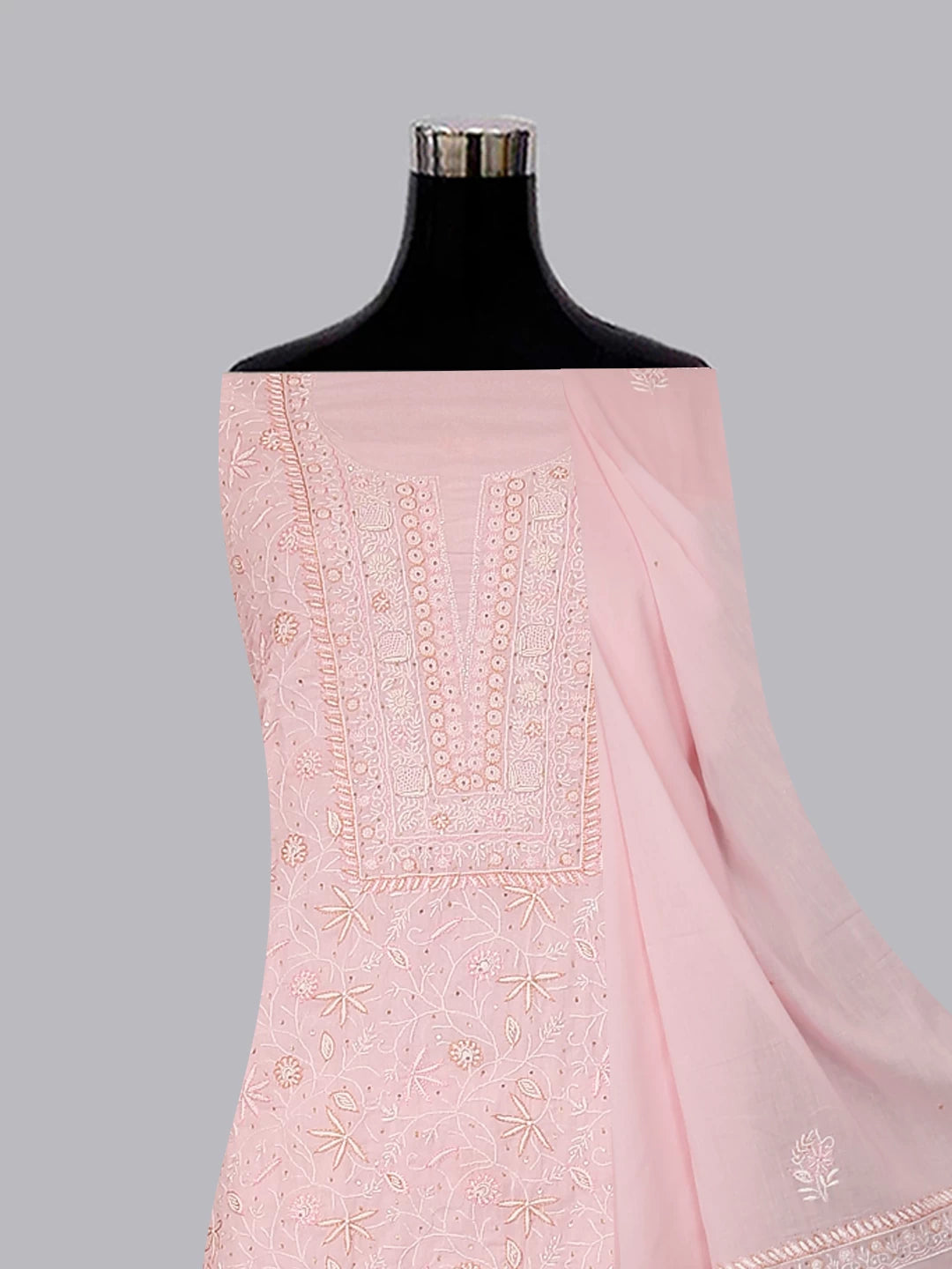 Ada Hand Embroidered Baby Pink Mul Cotton Lucknowi Chikankari Unstitched Suit Piece With Cutdana Work 01A359721
