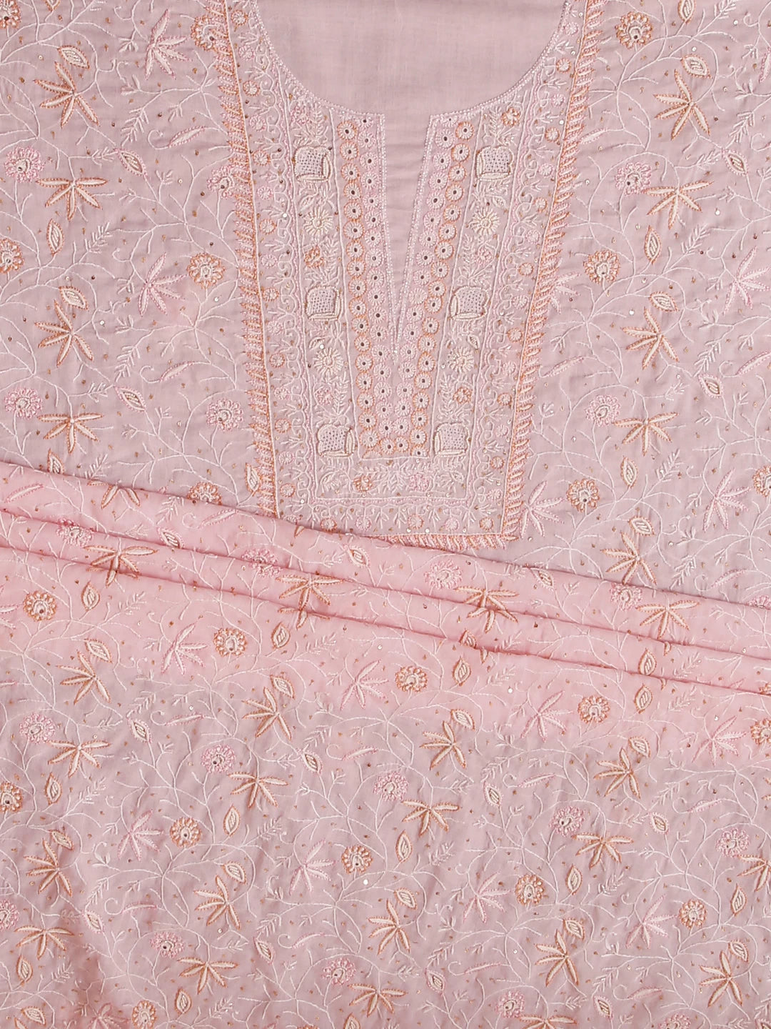 Ada Hand Embroidered Baby Pink Mul Cotton Lucknowi Chikankari Unstitched Suit Piece With Cutdana Work 01A359721