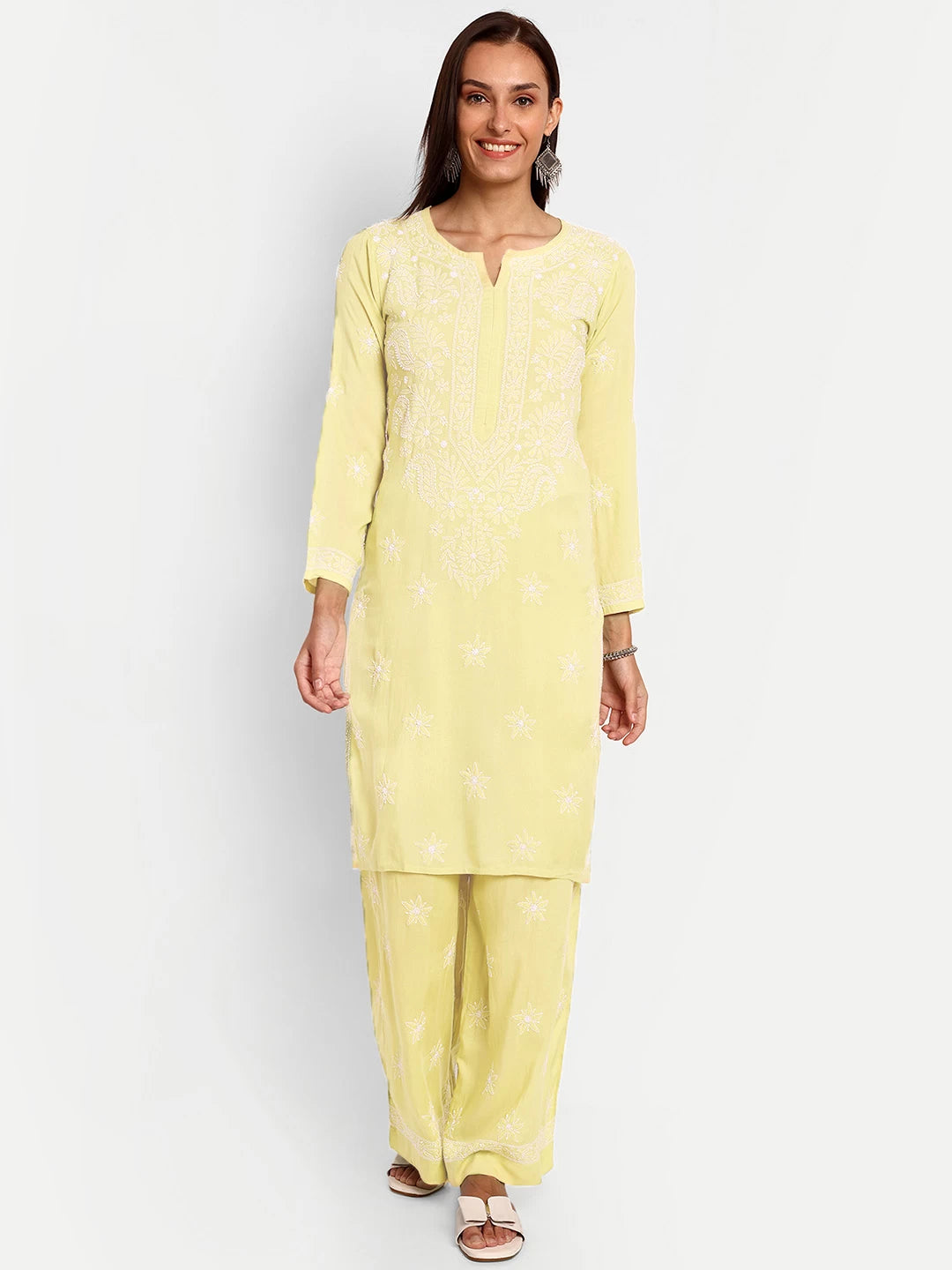 Ada Hand Embroidered Lemon Modal Lucknowi Chikankari Co-Ord Set A811234