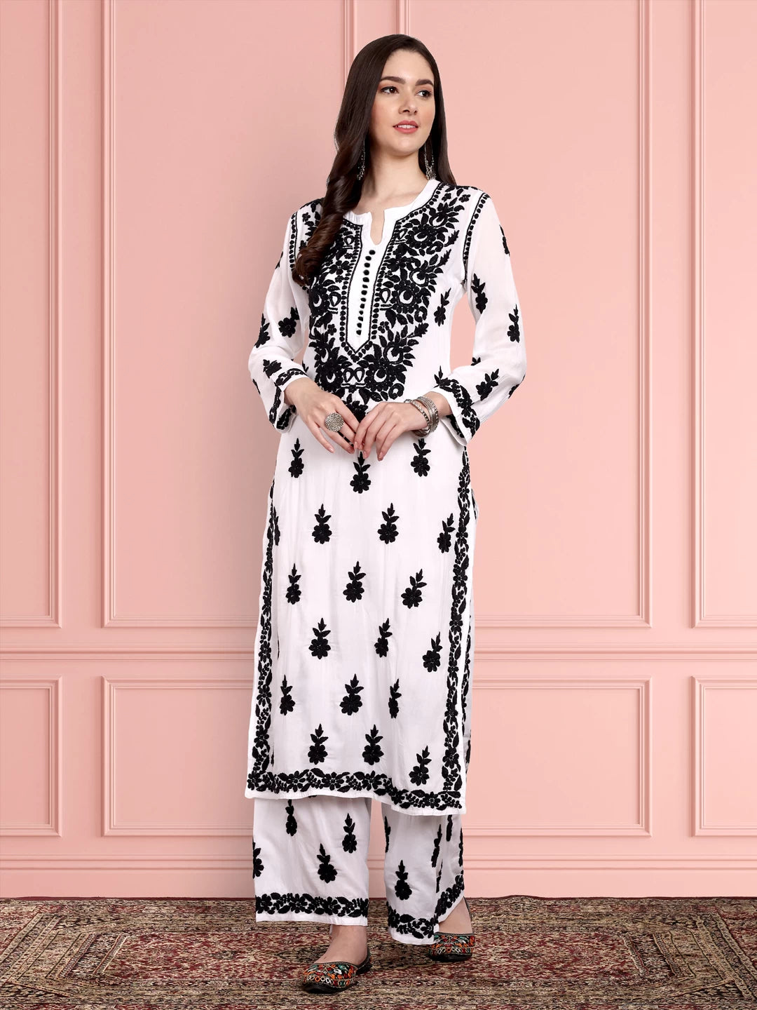 Ada Hand Embroidered White Modal Lucknowi Chikankari Co-Ord Set A811242