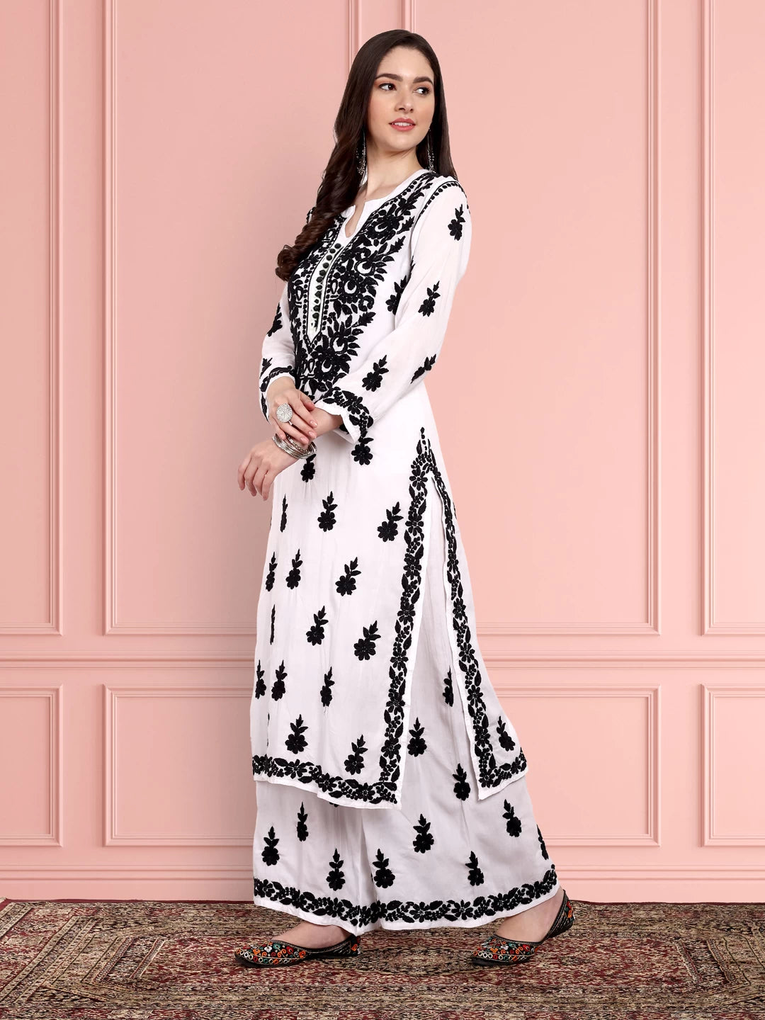 Ada Hand Embroidered White Modal Lucknowi Chikankari Co-Ord Set A811242