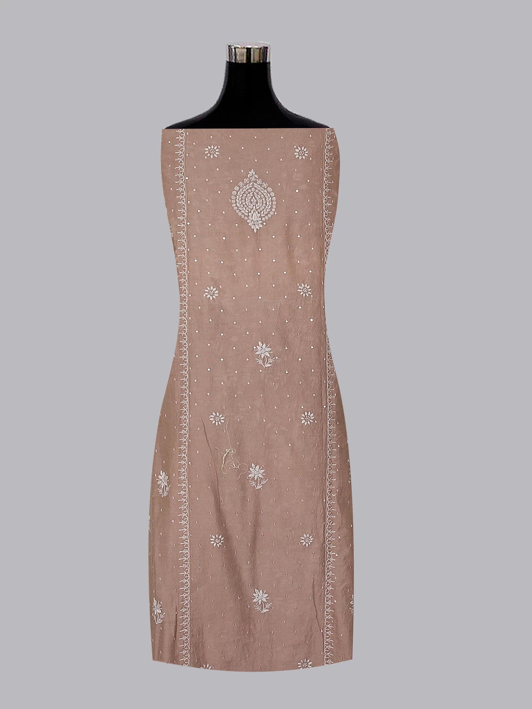 Ada Hand Embroidered Pastle Peach Tissue Lucknowi Chikankari Semistitched Kurta Dupatta Set With Cutdana Work 01A342813