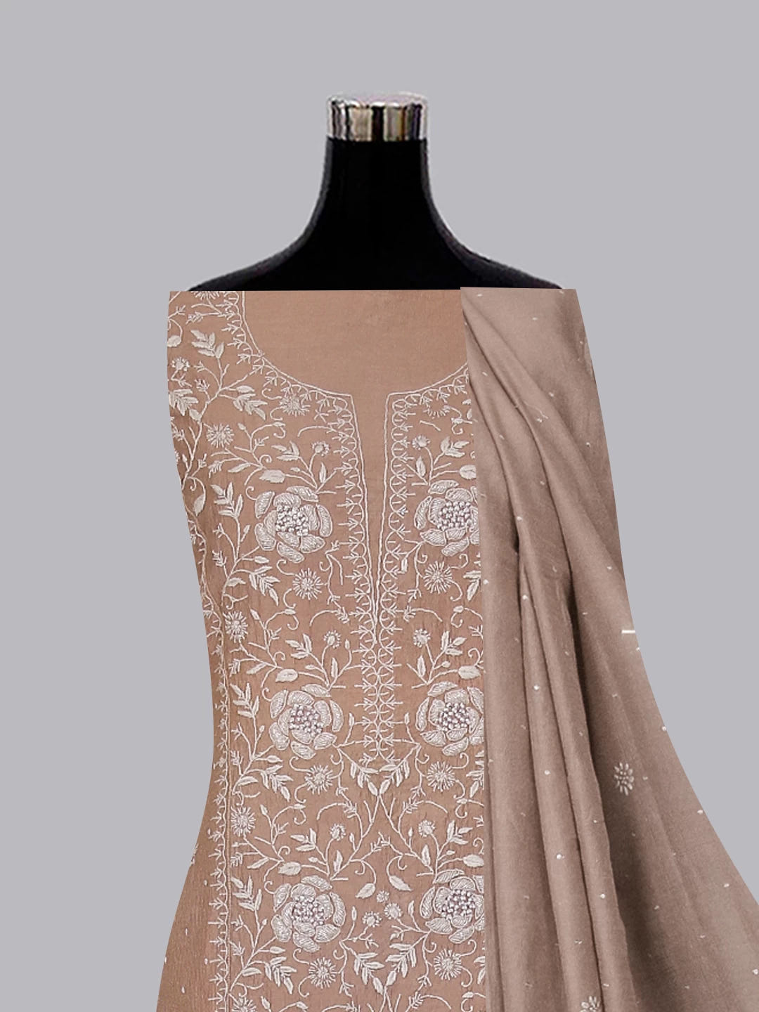 Ada Hand Embroidered Pastle Peach Tissue Lucknowi Chikankari Semistitched Kurta Dupatta Set With Cutdana Work 01A342813