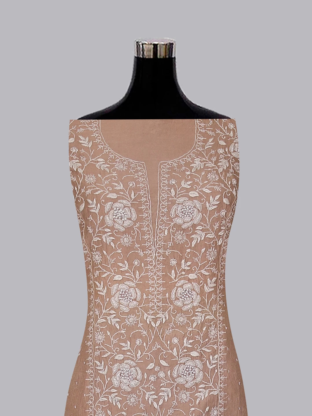 Ada Hand Embroidered Pastle Peach Tissue Lucknowi Chikankari Semistitched Kurta Dupatta Set With Cutdana Work 01A342813