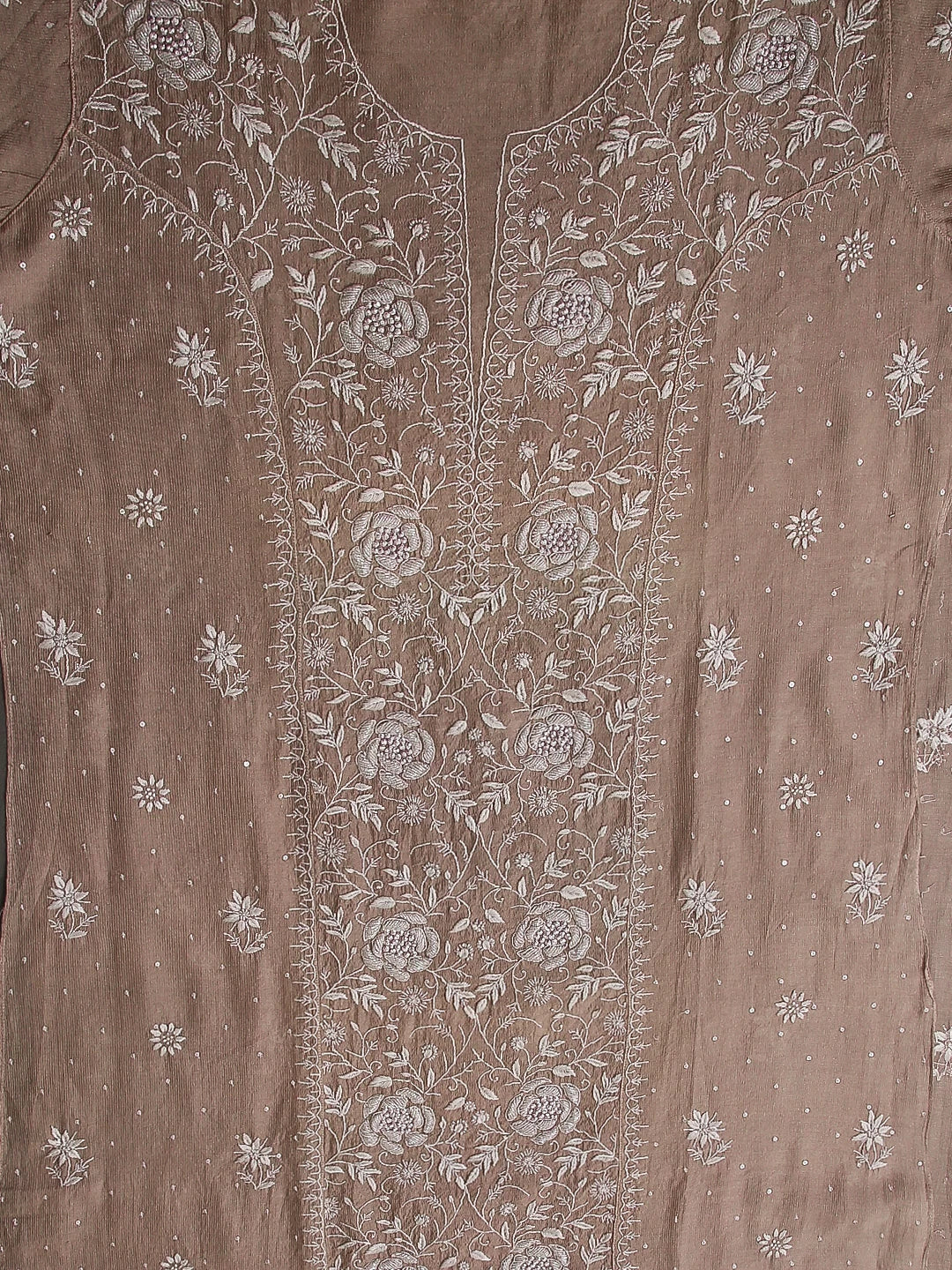 Ada Hand Embroidered Pastle Peach Tissue Lucknowi Chikankari Semistitched Kurta Dupatta Set With Cutdana Work 01A342813