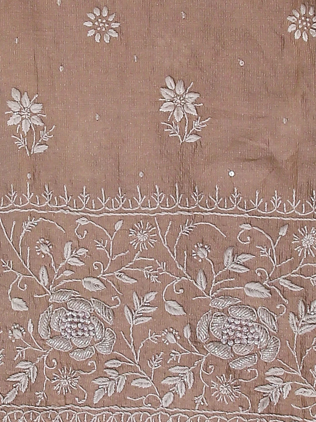 Ada Hand Embroidered Pastle Peach Tissue Lucknowi Chikankari Semistitched Kurta Dupatta Set With Cutdana Work 01A342813