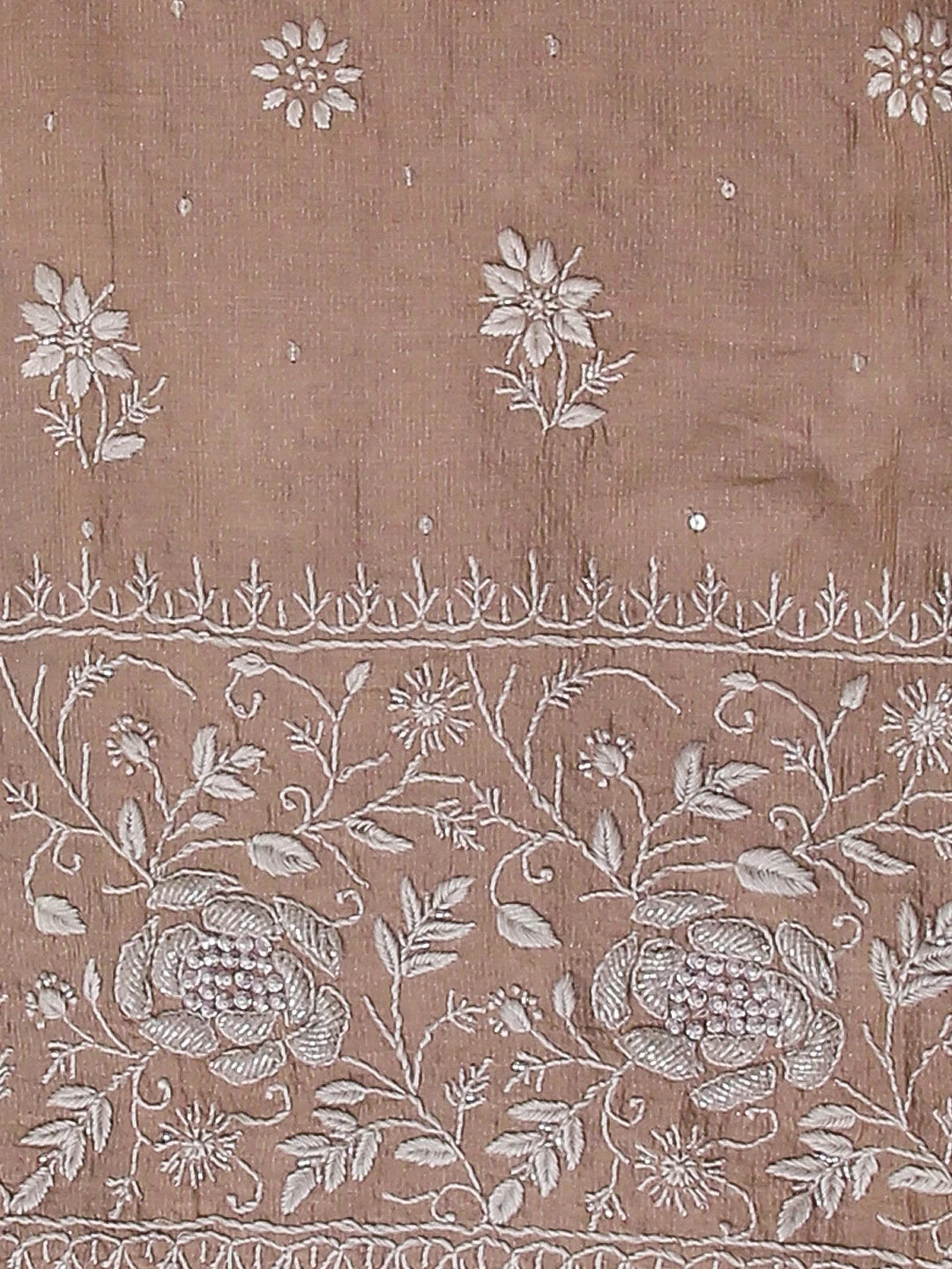 Ada Hand Embroidered Pastle Peach Tissue Lucknowi Chikankari Semistitched Kurta Dupatta Set With Cutdana Work 01A342813