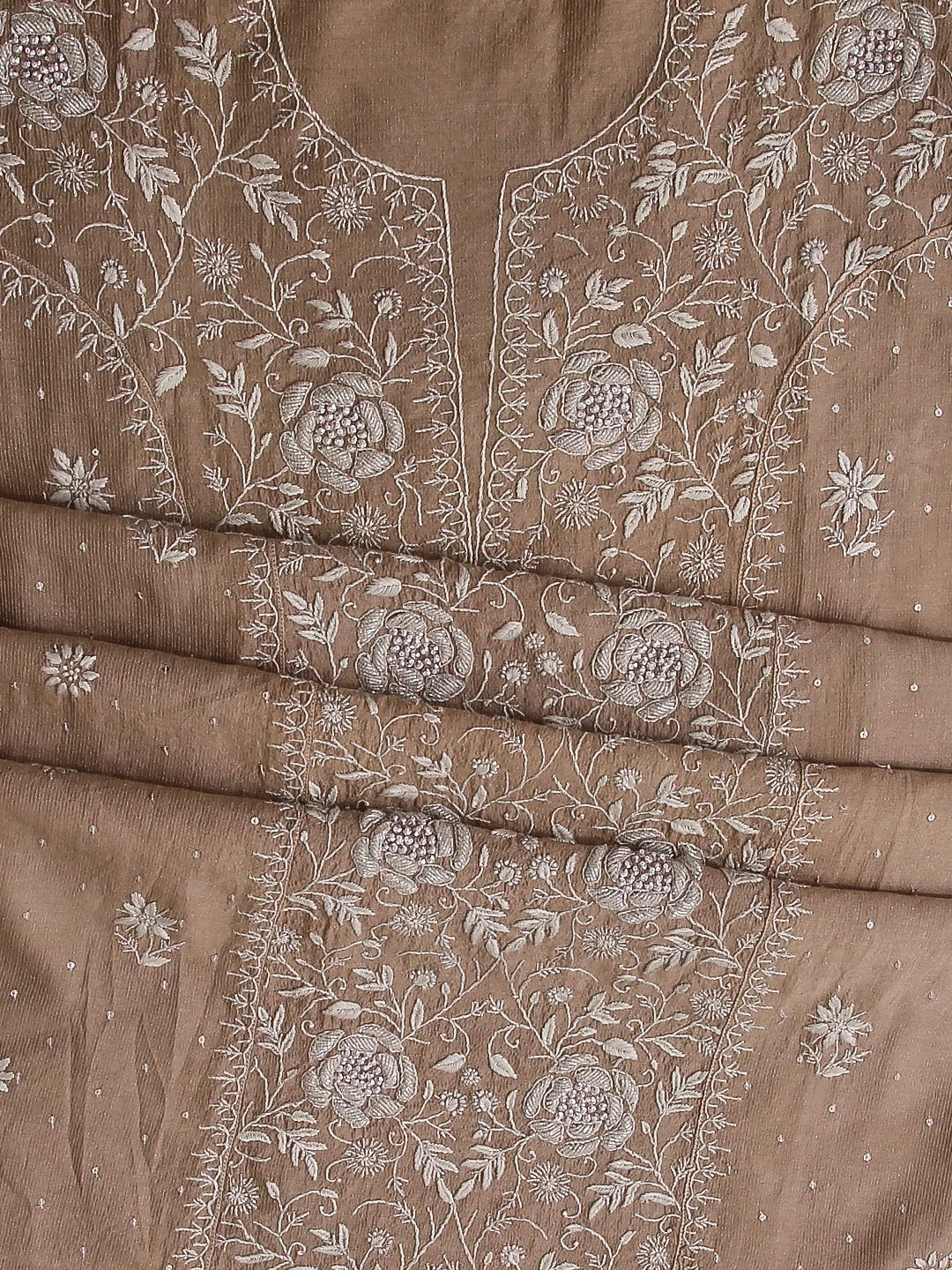 Ada Hand Embroidered Pastle Peach Tissue Lucknowi Chikankari Semistitched Kurta Dupatta Set With Cutdana Work 01A342813
