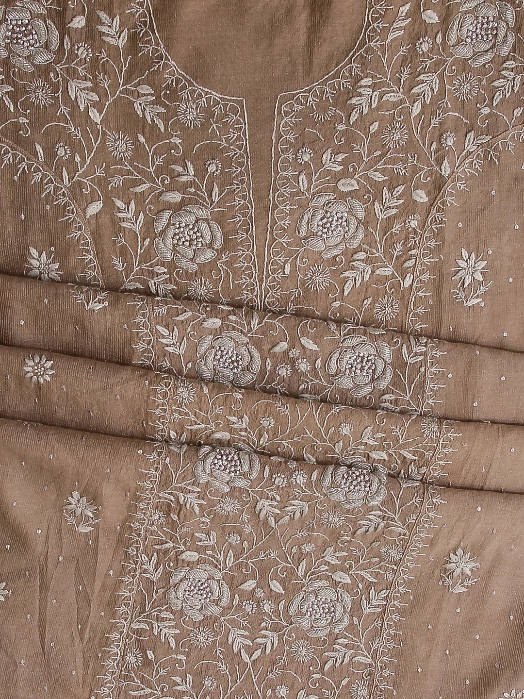 Ada Hand Embroidered Pastle Peach Tissue Lucknowi Chikankari Semistitched Kurta Dupatta Set With Cutdana Work 01A342813