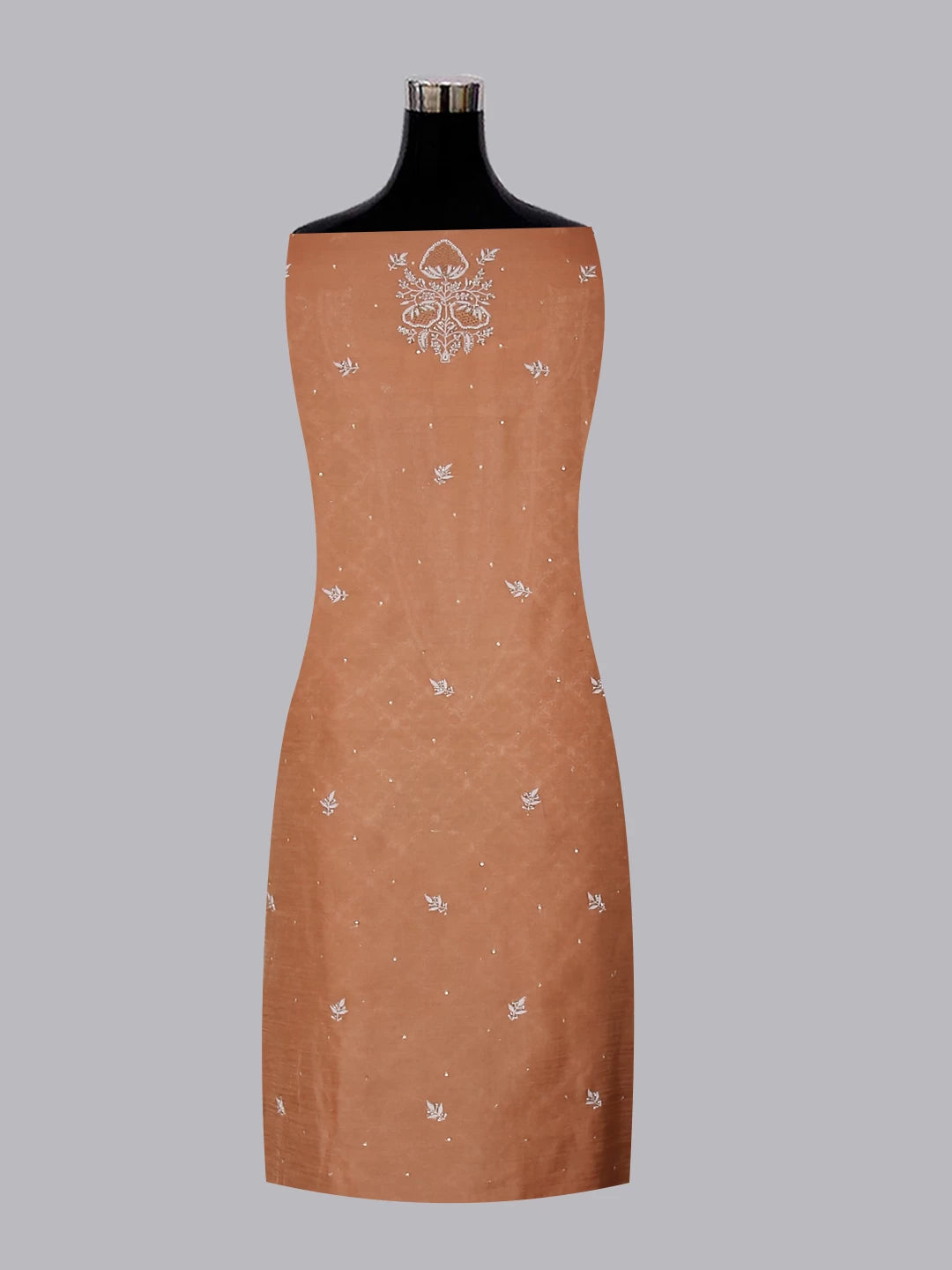 Ada Hand Embroidered Copper Tissue Lucknowi Chikankari Unstitched Kurta Dupatta Set With Cutdana Work 01A385595
