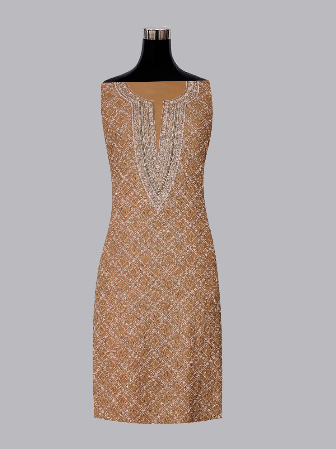Ada Hand Embroidered Copper Tissue Lucknowi Chikankari Unstitched Kurta Dupatta Set With Cutdana Work 01A385595