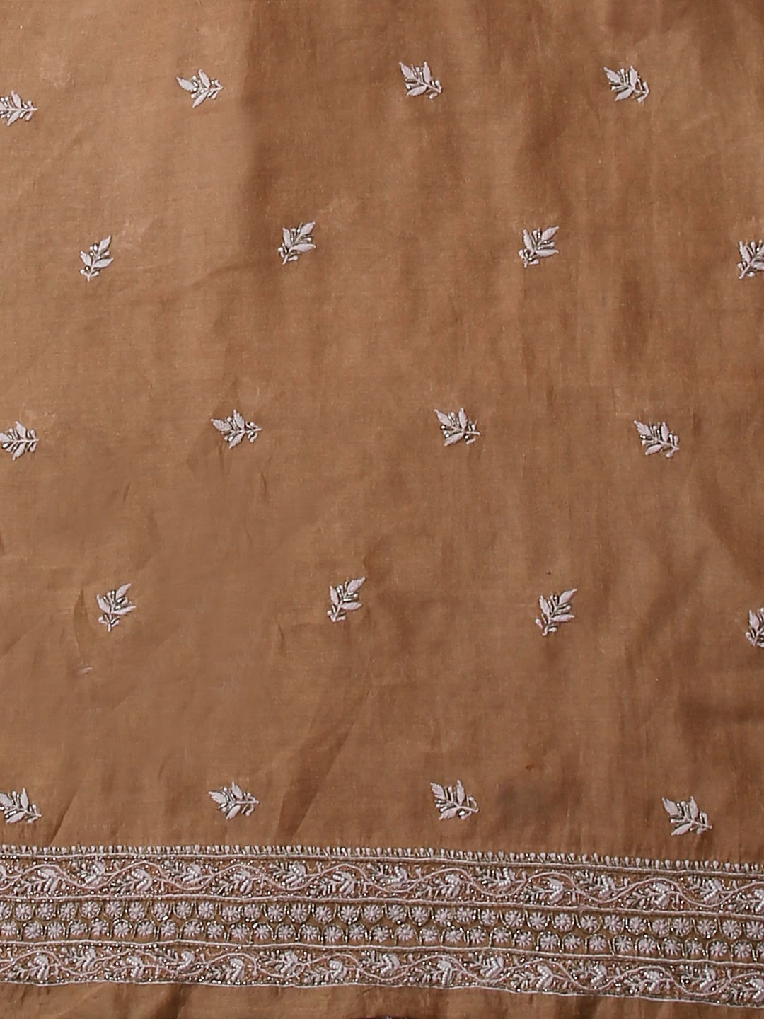 Ada Hand Embroidered Copper Tissue Lucknowi Chikankari Unstitched Kurta Dupatta Set With Cutdana Work 01A385595