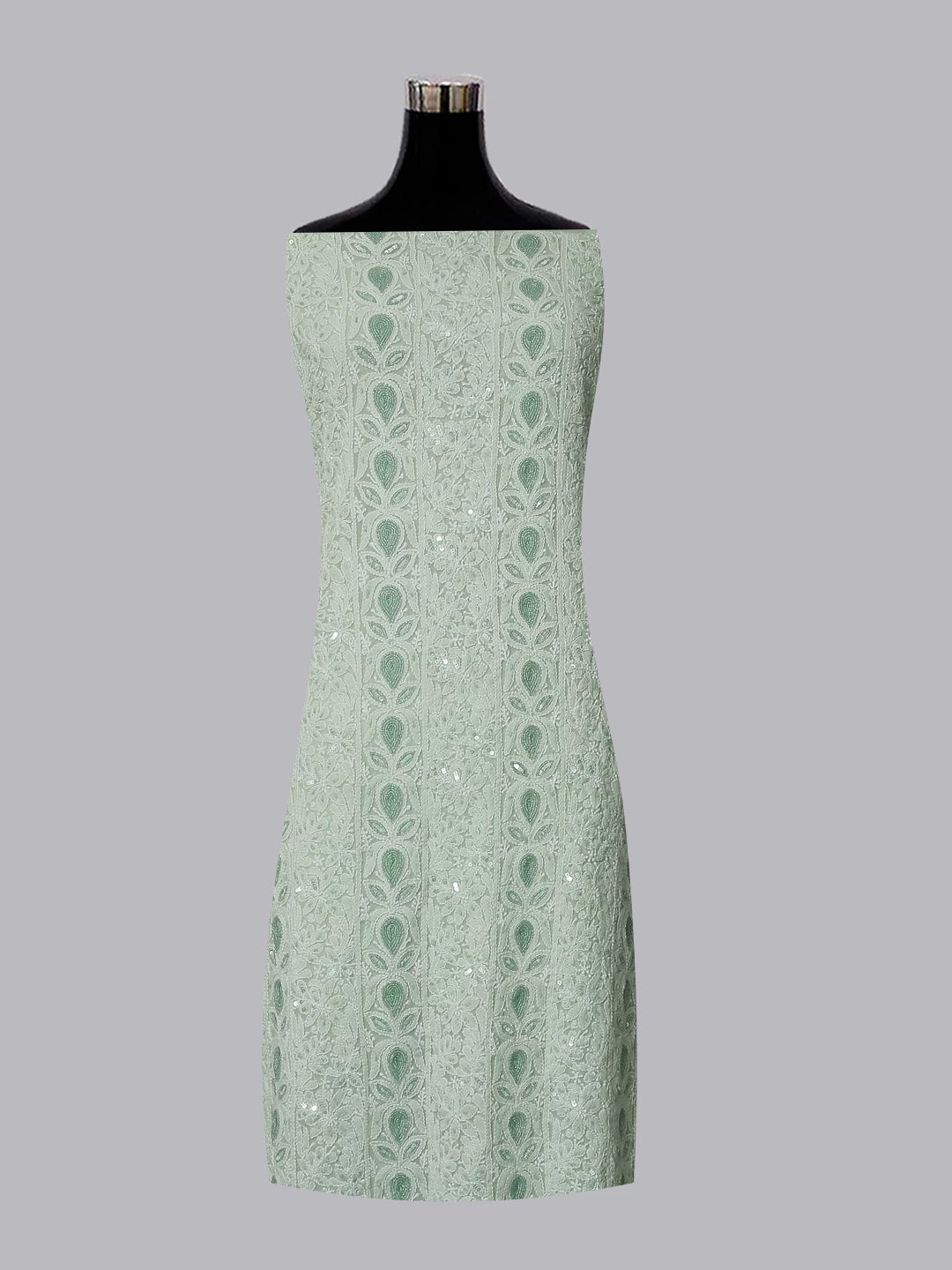 Ada Hand Embroidered Pistachio Green Georgette Lucknowi Chikan Unstitched Kurta Dupatta Set With Cutdana Work 01A363161