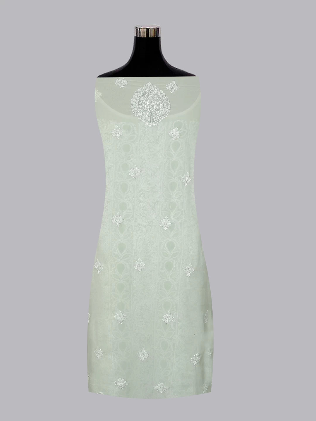 Ada Hand Embroidered Pistachio Green Georgette Lucknowi Chikan Unstitched Kurta Dupatta Set With Cutdana Work 01A363161