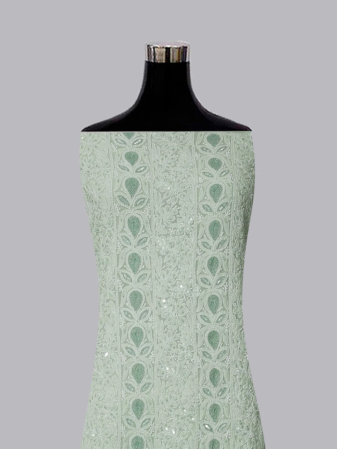 Ada Hand Embroidered Pistachio Green Georgette Lucknowi Chikan Unstitched Kurta Dupatta Set With Cutdana Work 01A363161