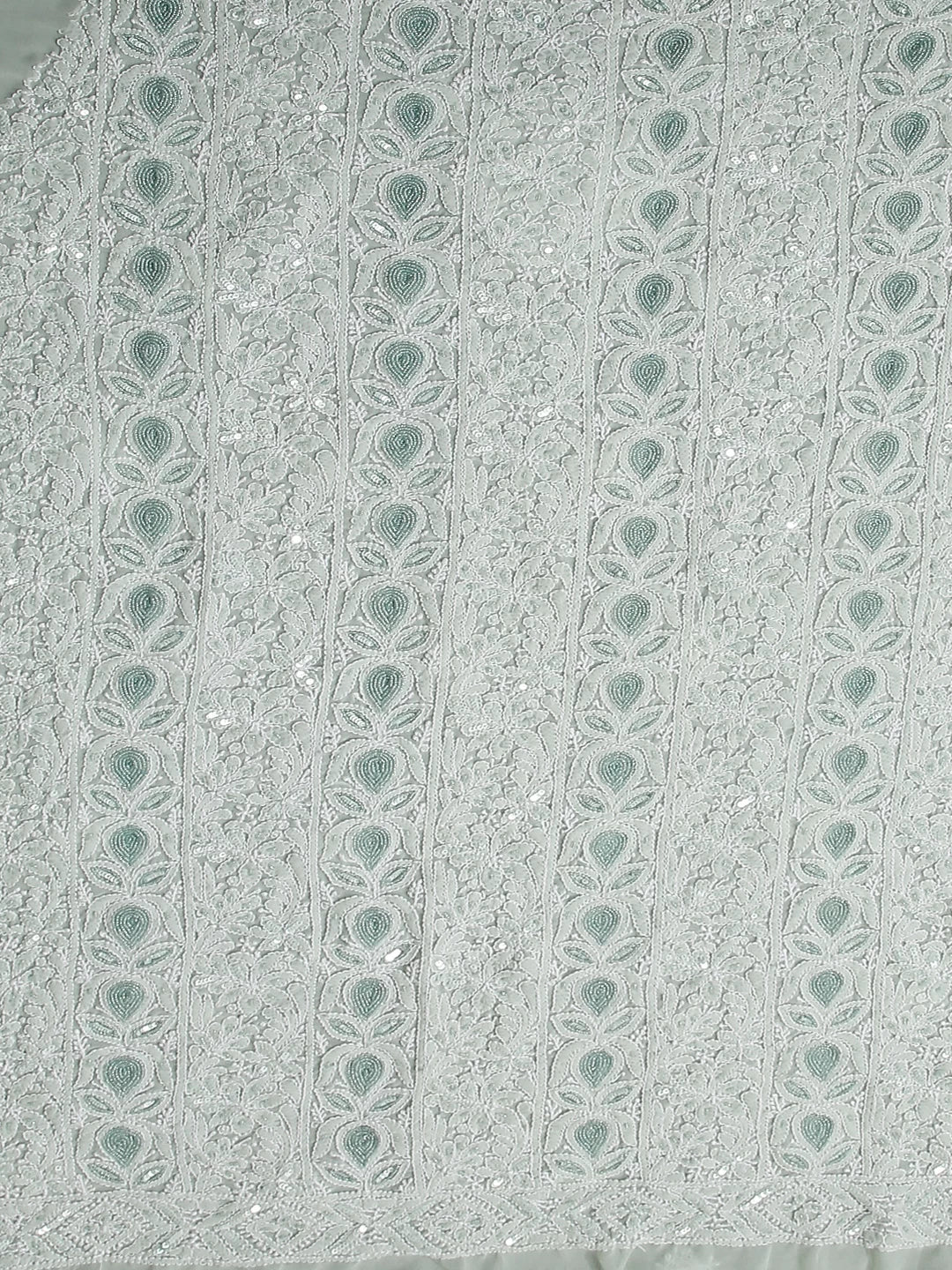 Ada Hand Embroidered Pistachio Green Georgette Lucknowi Chikan Unstitched Kurta Dupatta Set With Cutdana Work 01A363161