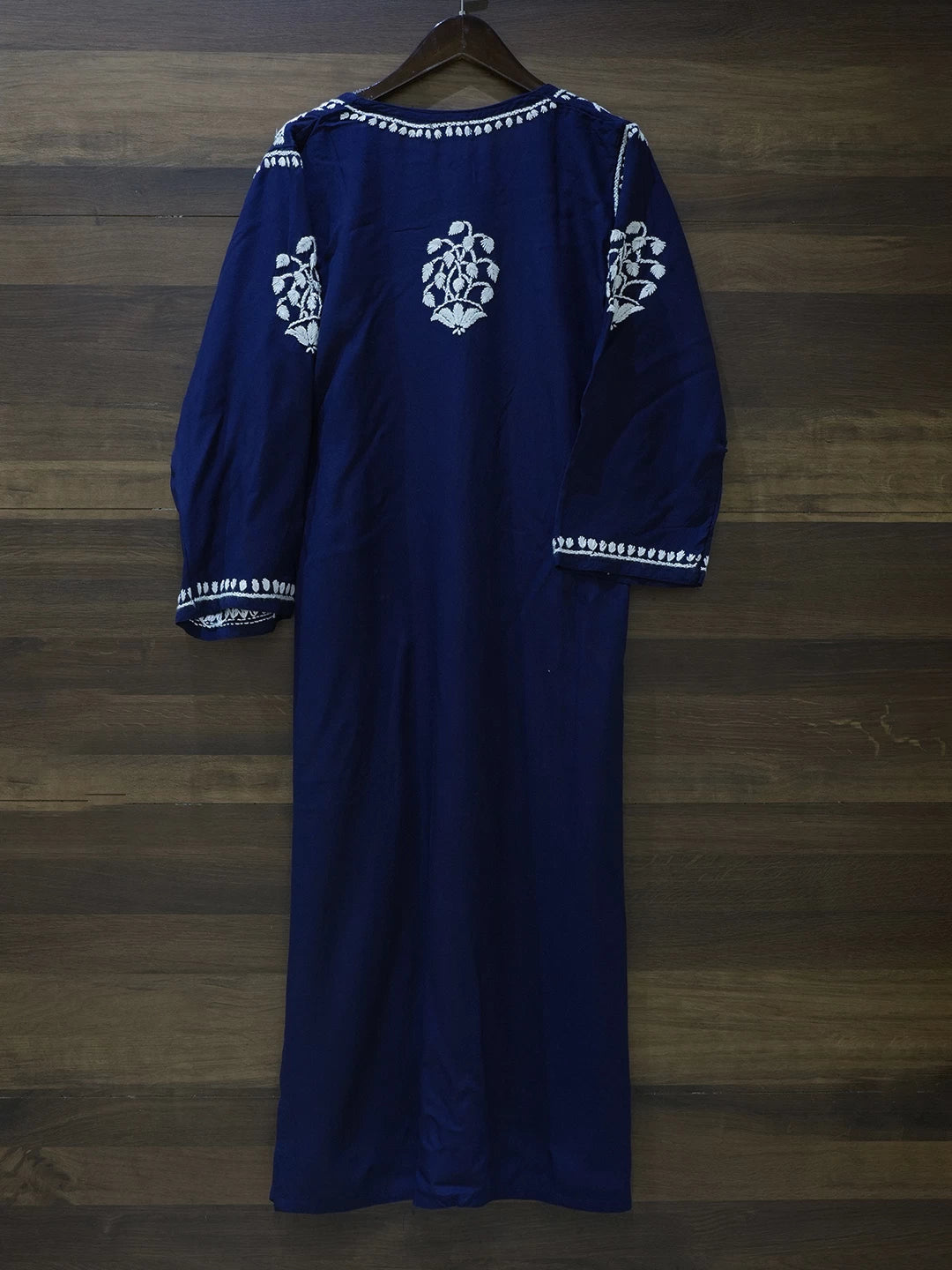Ada Hand Embroidered Navy Blue Rayon Lucknowi Chikankari Straight Kurta A411546
