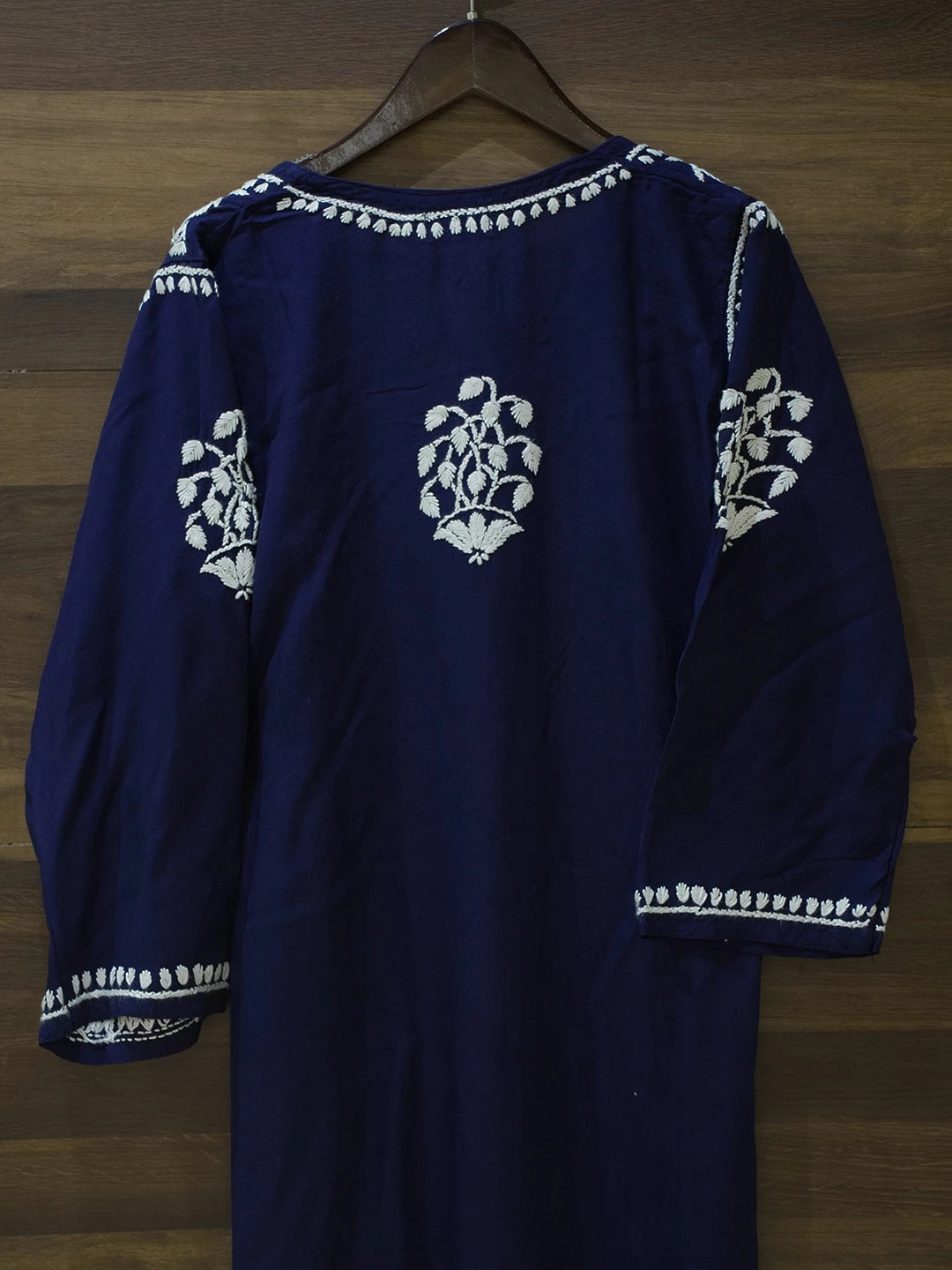 Ada Hand Embroidered Navy Blue Rayon Lucknowi Chikankari Straight Kurta A411546