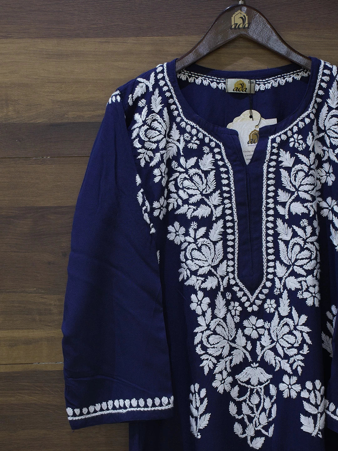 Ada Hand Embroidered Navy Blue Rayon Lucknowi Chikankari Straight Kurta A411546
