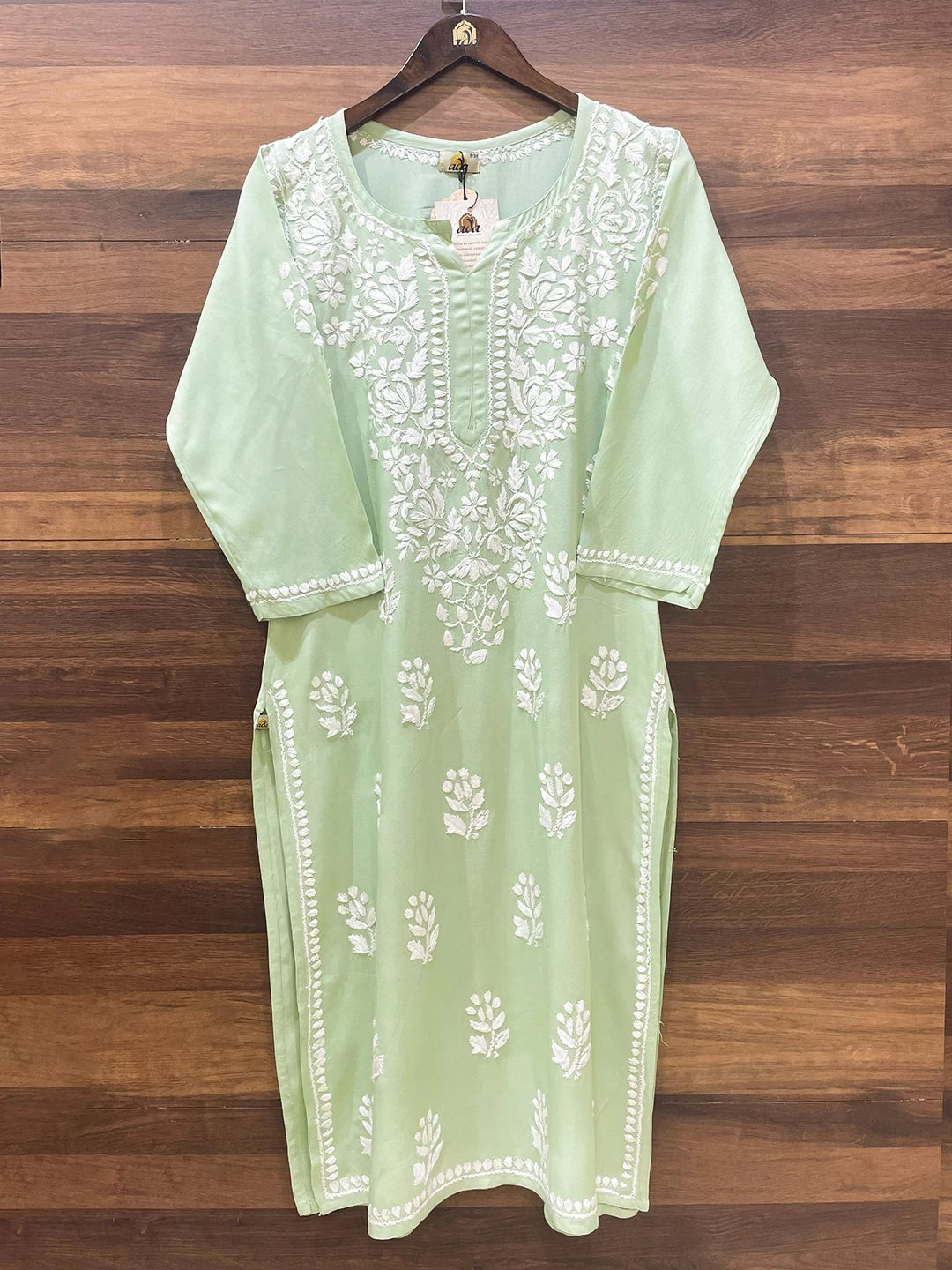 Ada Hand Embroidered Green Rayon Lucknowi Chikankari Straight Kurta A411549