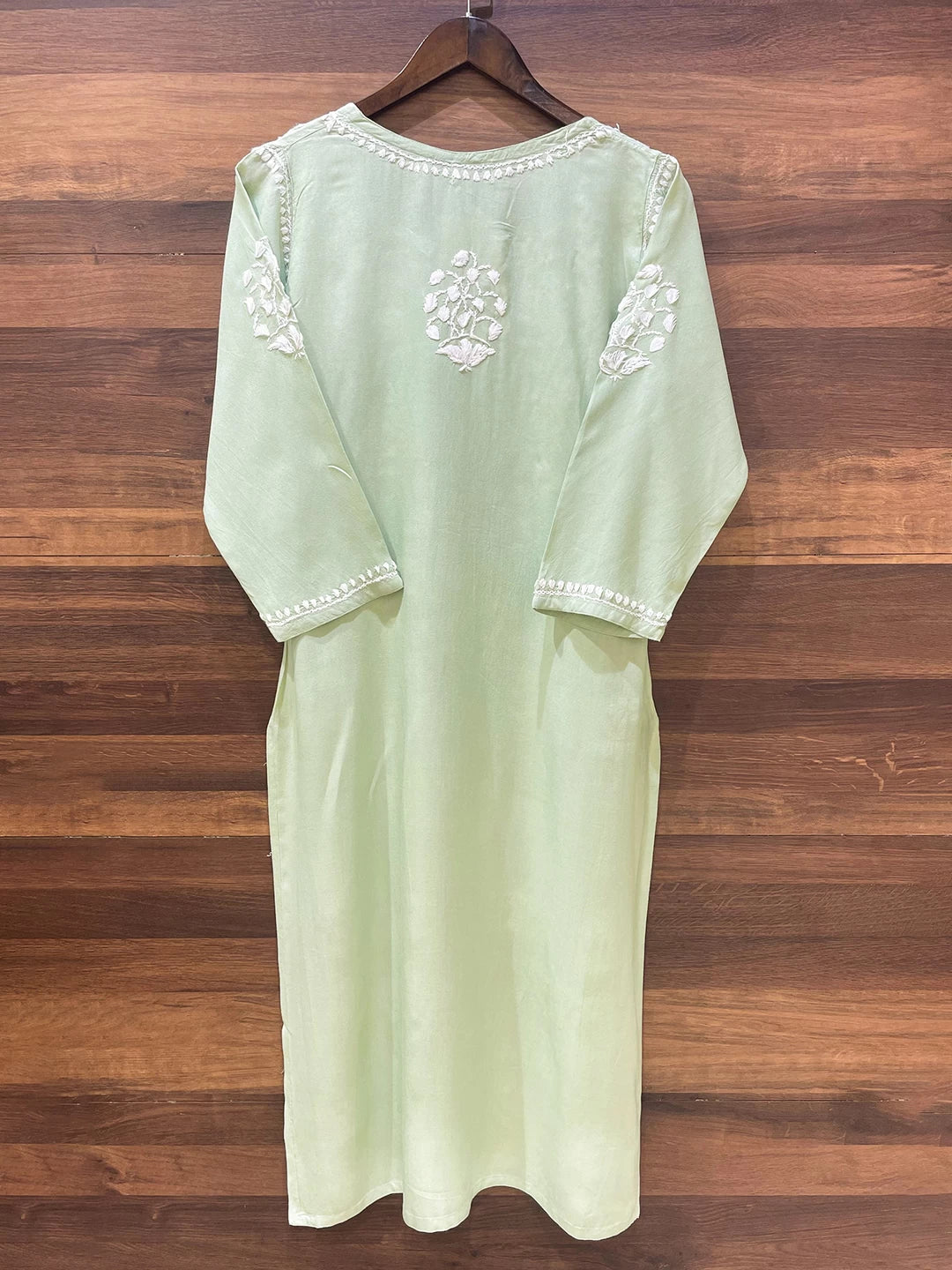 Ada Hand Embroidered Green Rayon Lucknowi Chikankari Straight Kurta A411549