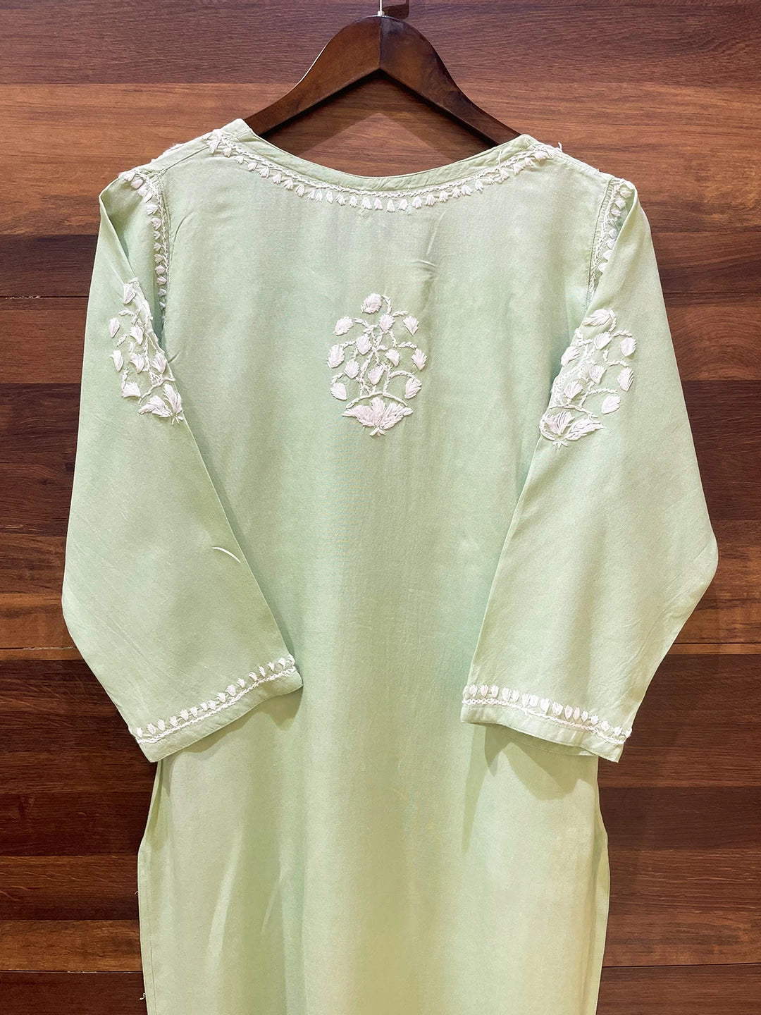 Ada Hand Embroidered Green Rayon Lucknowi Chikankari Straight Kurta A411549