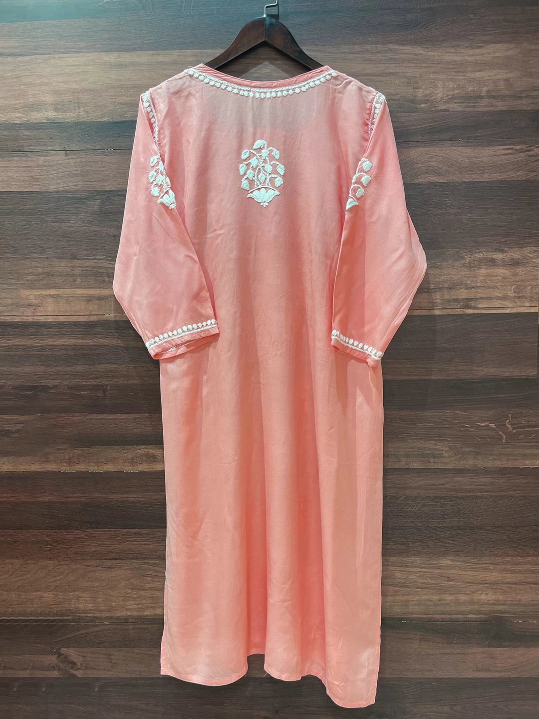 Ada Hand Embroidered Peach Rayon Lucknowi Chikankari Straight Kurta A411550