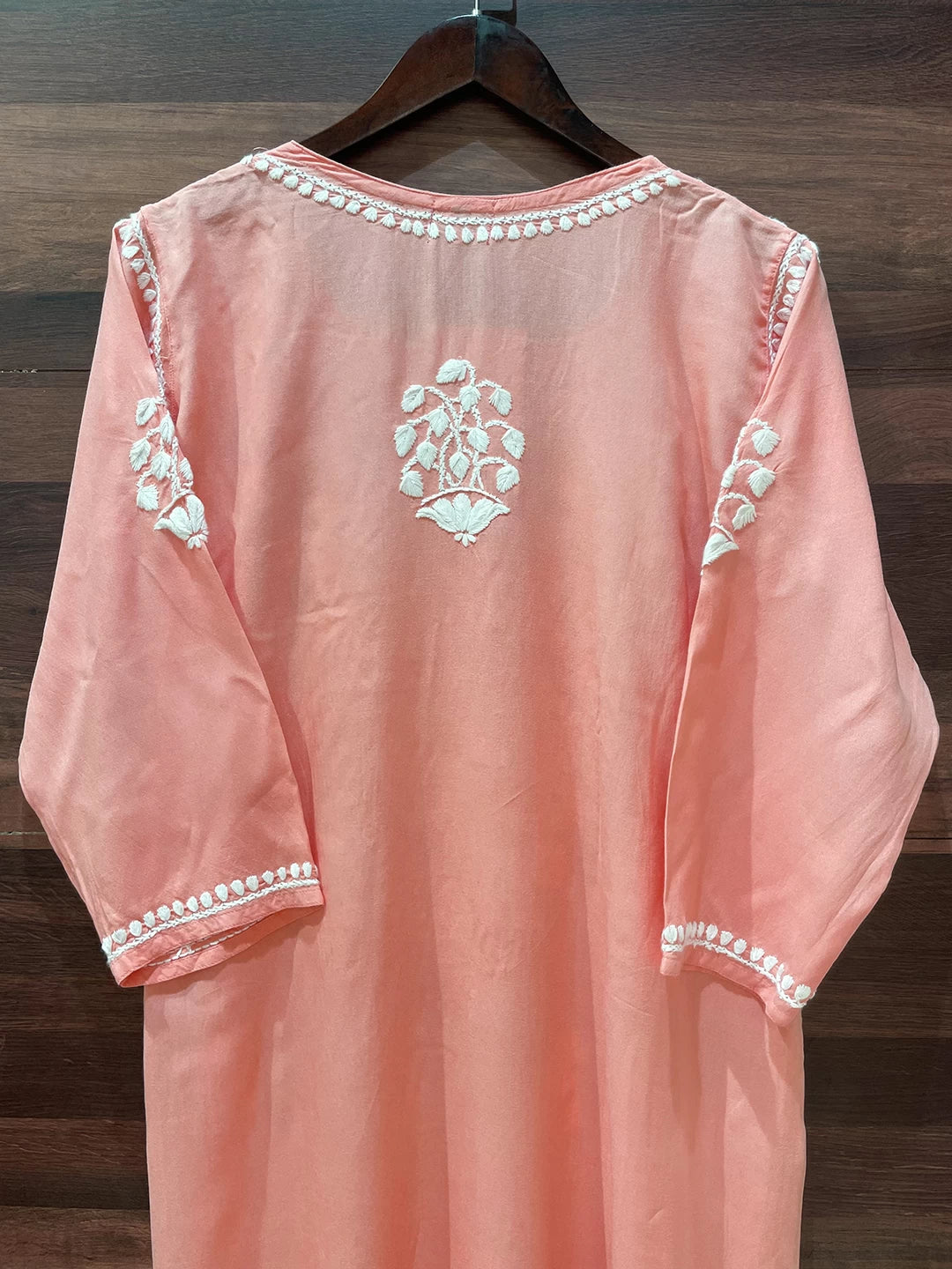Ada Hand Embroidered Peach Rayon Lucknowi Chikankari Straight Kurta A411550