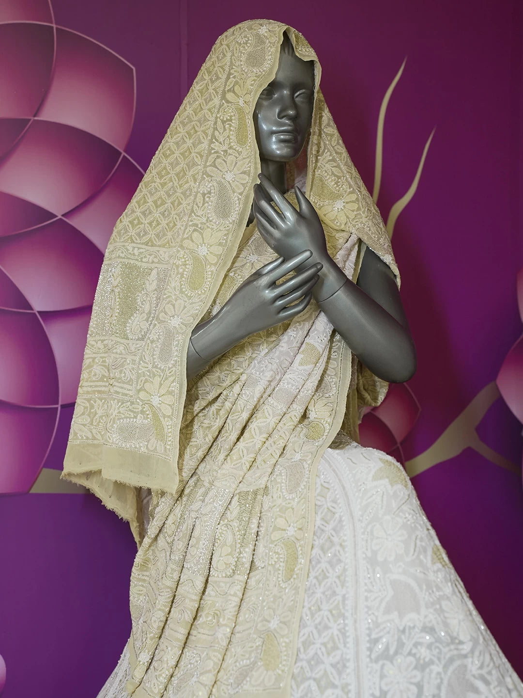 Ada Hand Embroidered Yellow Ombre Shade Pure Georgette Lucknowi Chikankari Lehenga Set With Cutdana Work 01A440338