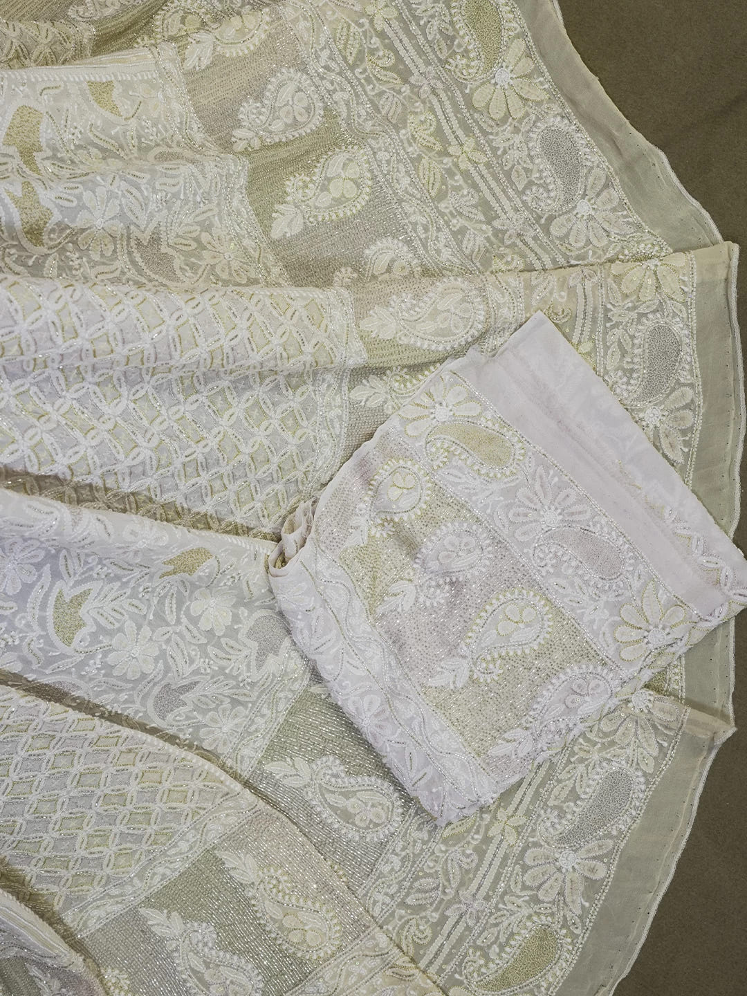 Ada Hand Embroidered Yellow Ombre Shade Pure Georgette Lucknowi Chikankari Lehenga Set With Cutdana Work 01A440338