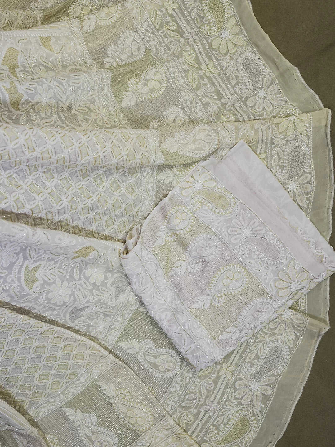 Ada Hand Embroidered Yellow Ombre Shade Pure Georgette Lucknowi Chikankari Lehenga Set With Cutdana Work 01A440338