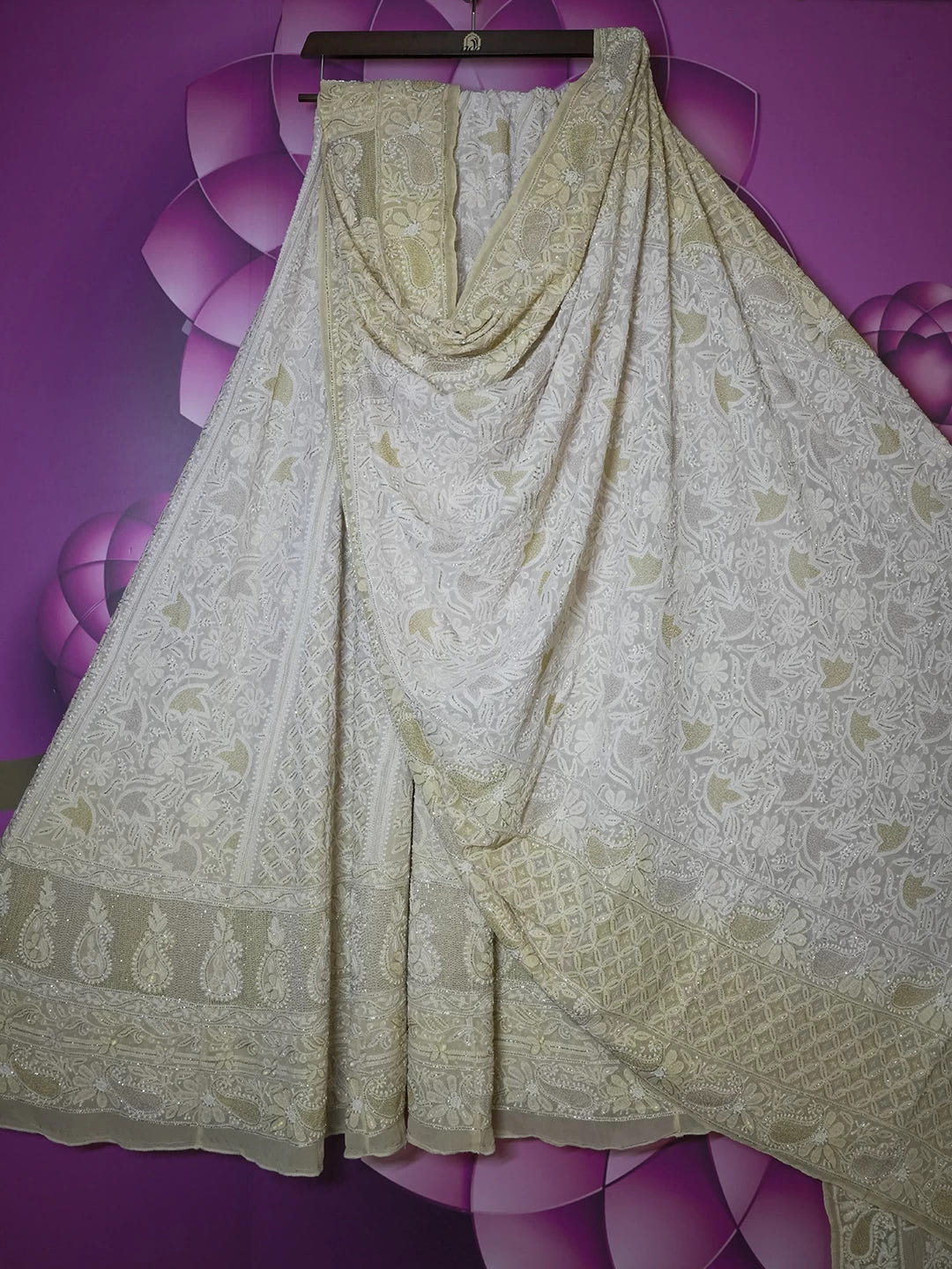 Ada Hand Embroidered Yellow Ombre Shade Pure Georgette Lucknowi Chikankari Lehenga Set With Cutdana Work 01A440338