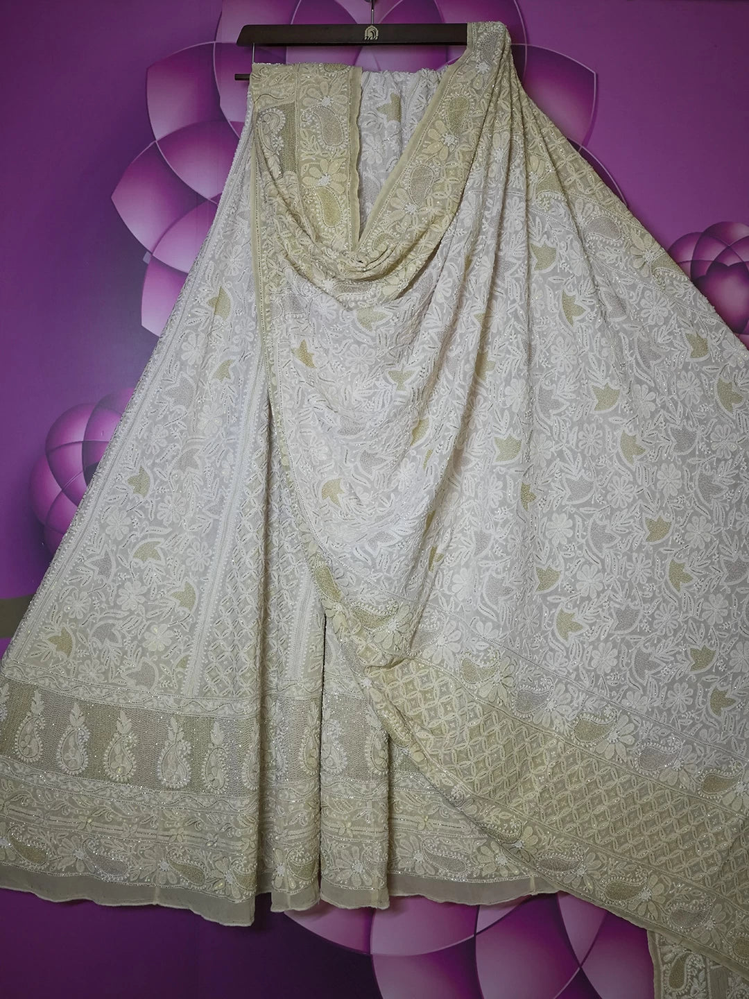 Ada Hand Embroidered Yellow Ombre Shade Pure Georgette Lucknowi Chikankari Lehenga Set With Cutdana Work 01A440338