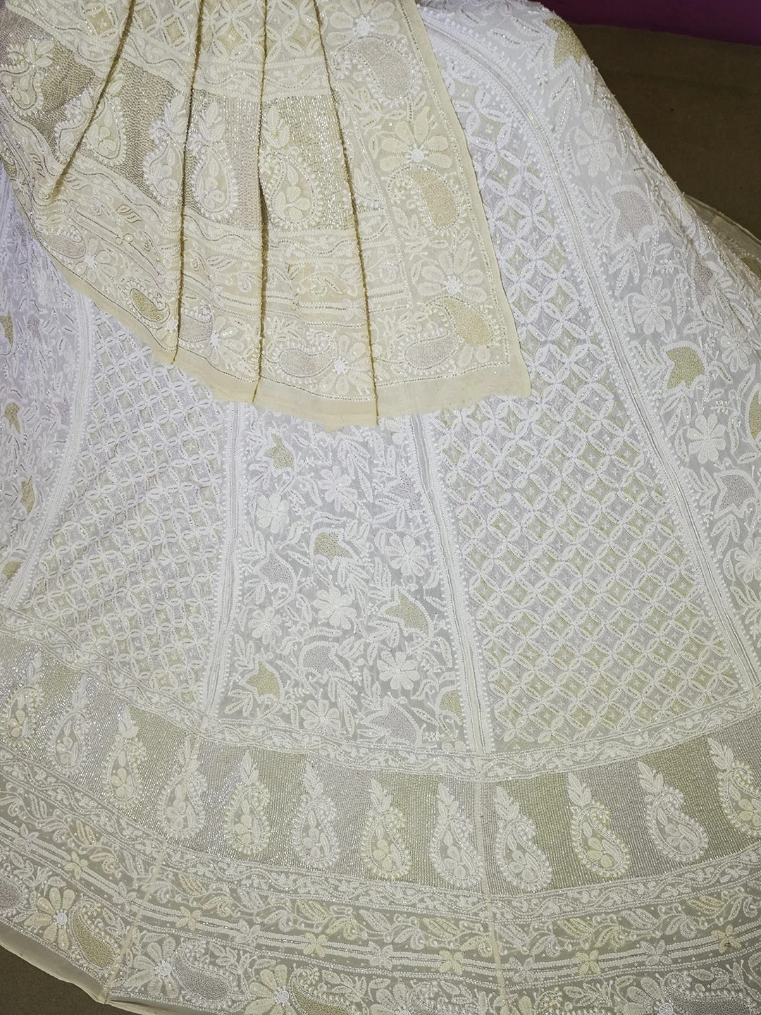 Ada Hand Embroidered Yellow Ombre Shade Pure Georgette Lucknowi Chikankari Lehenga Set With Cutdana Work 01A440338